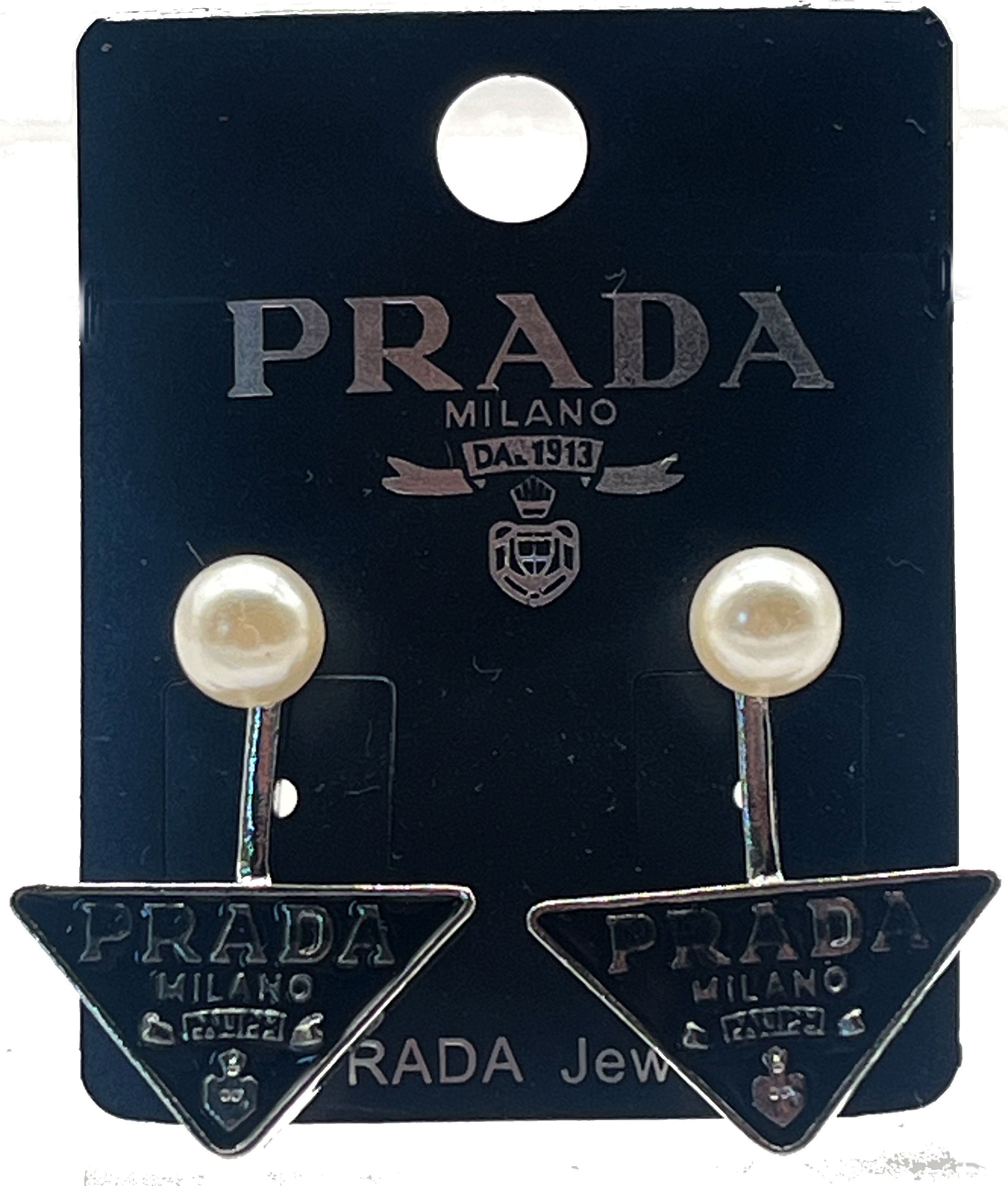 Prada Milano Triangle Logo Earrings