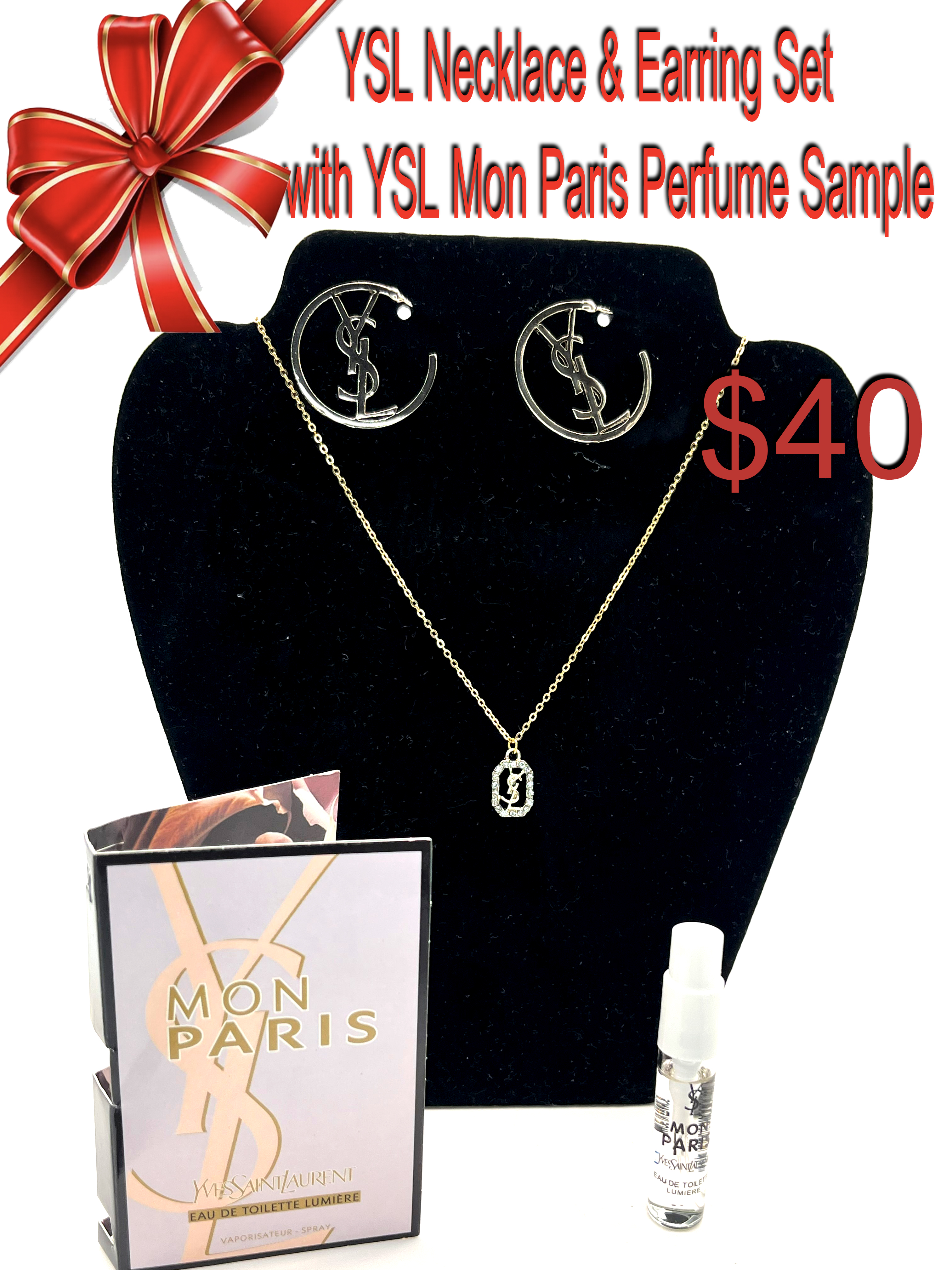 YSL Necklace & Earring Set with YSL Mon Paris Perfume Sample