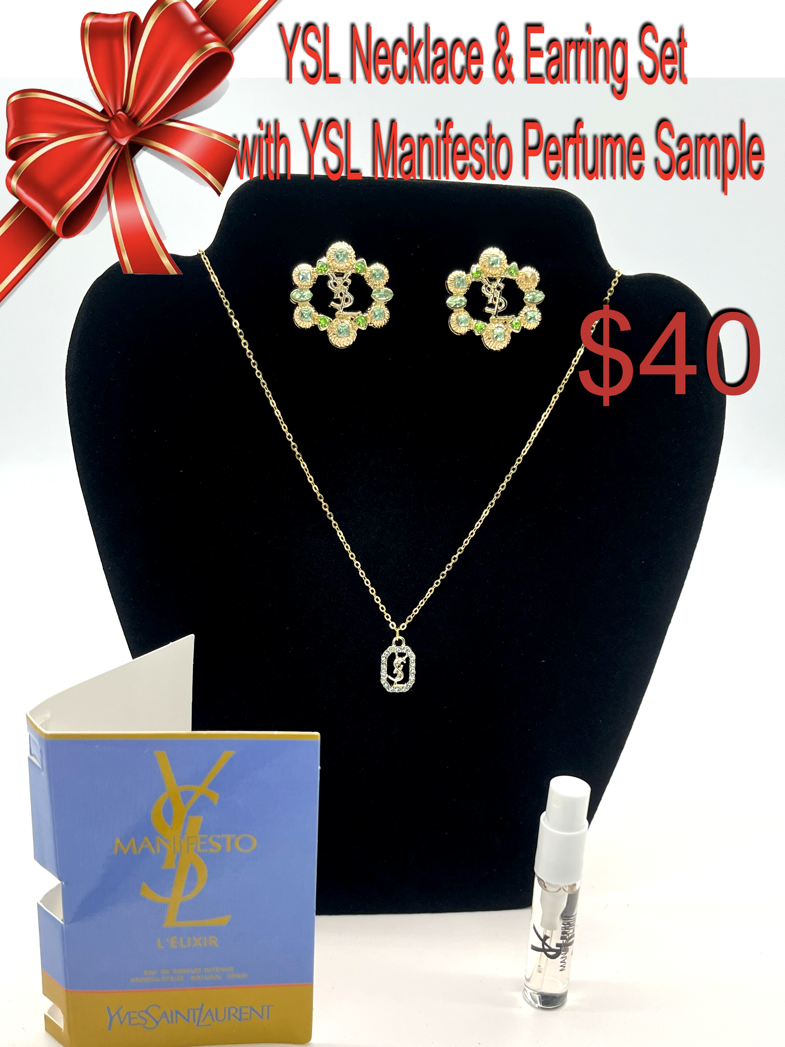 YSL Necklace & Earring Set with Manifesto Perfume