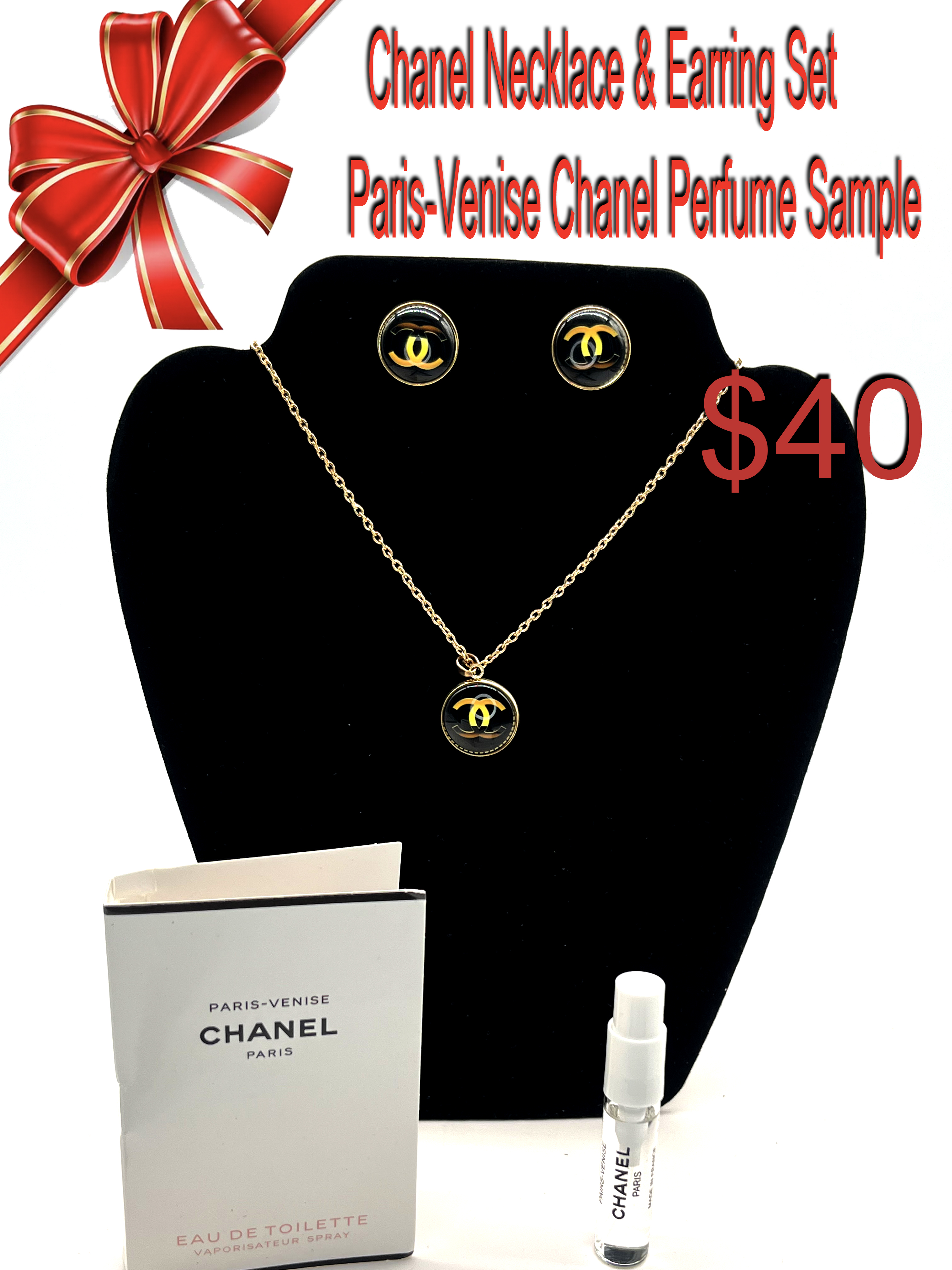 Chanel Necklace & Earring Set with Paris-Venise Perfume Sample