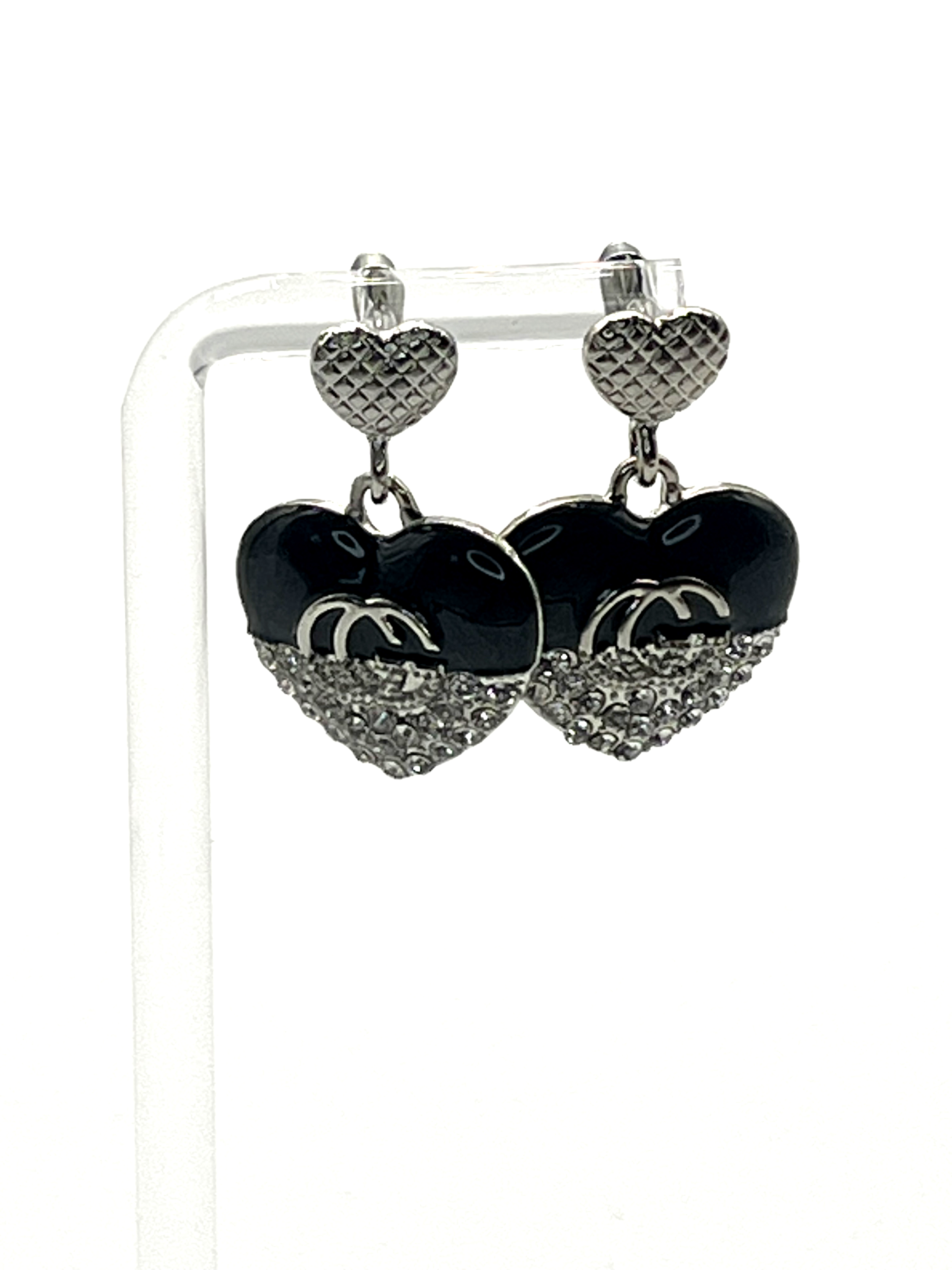GG Logo Black and Silver Heart Dangle Earrings