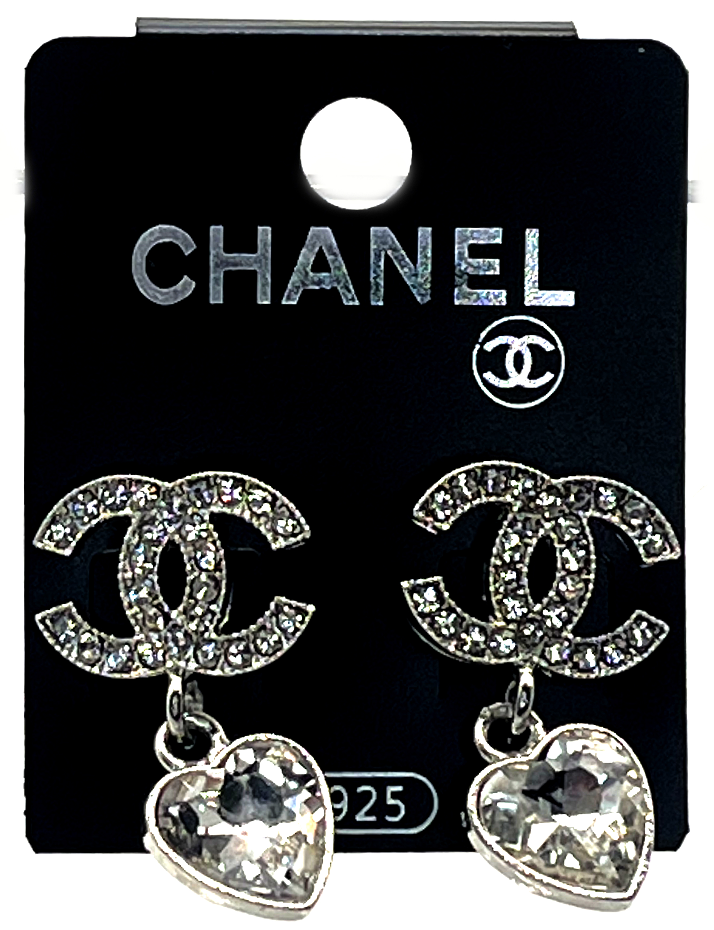 Chanel Crystal Heart Drop Earrings