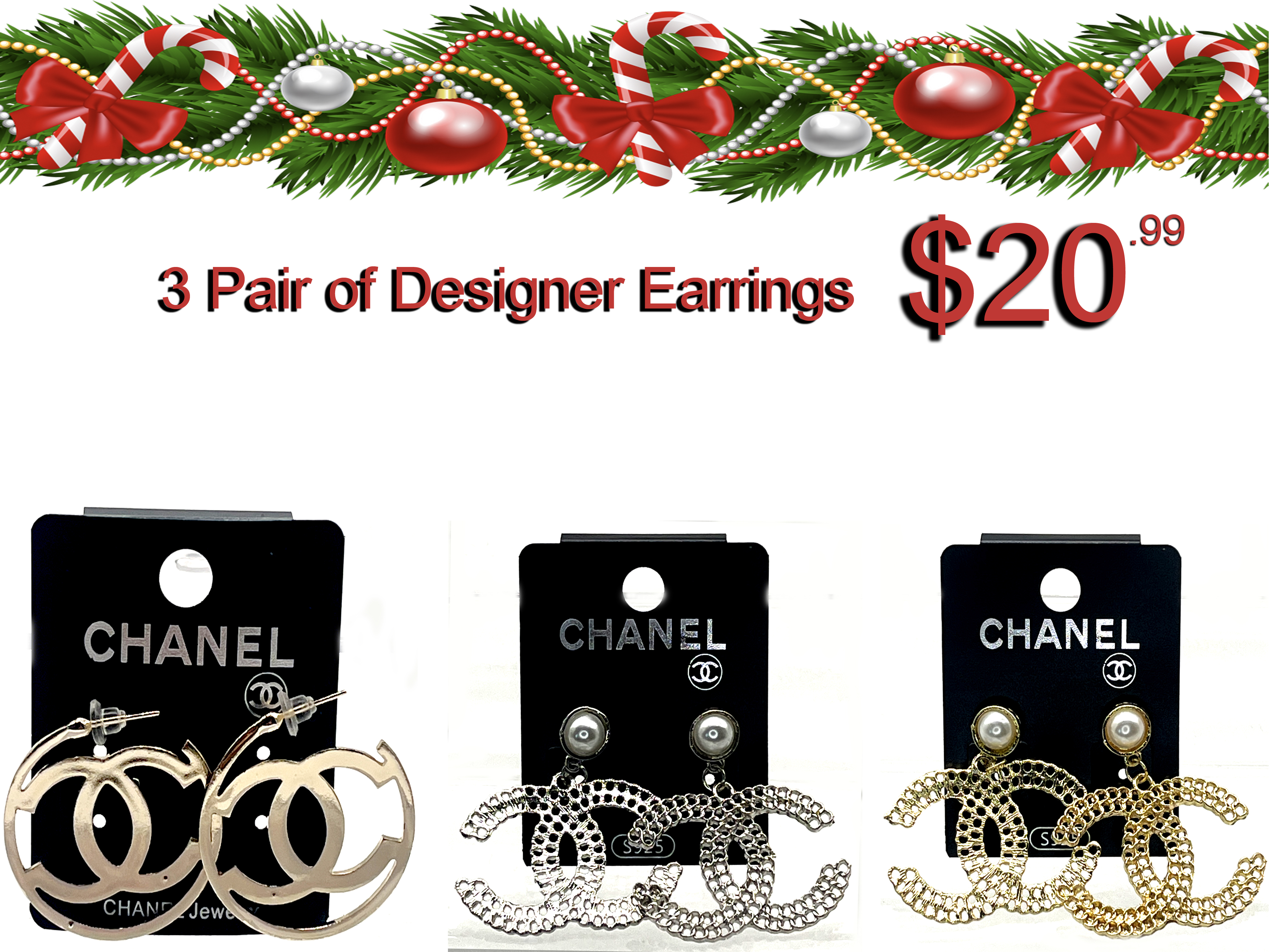 Chanel Designer Earrings – Set of 3 Pairs