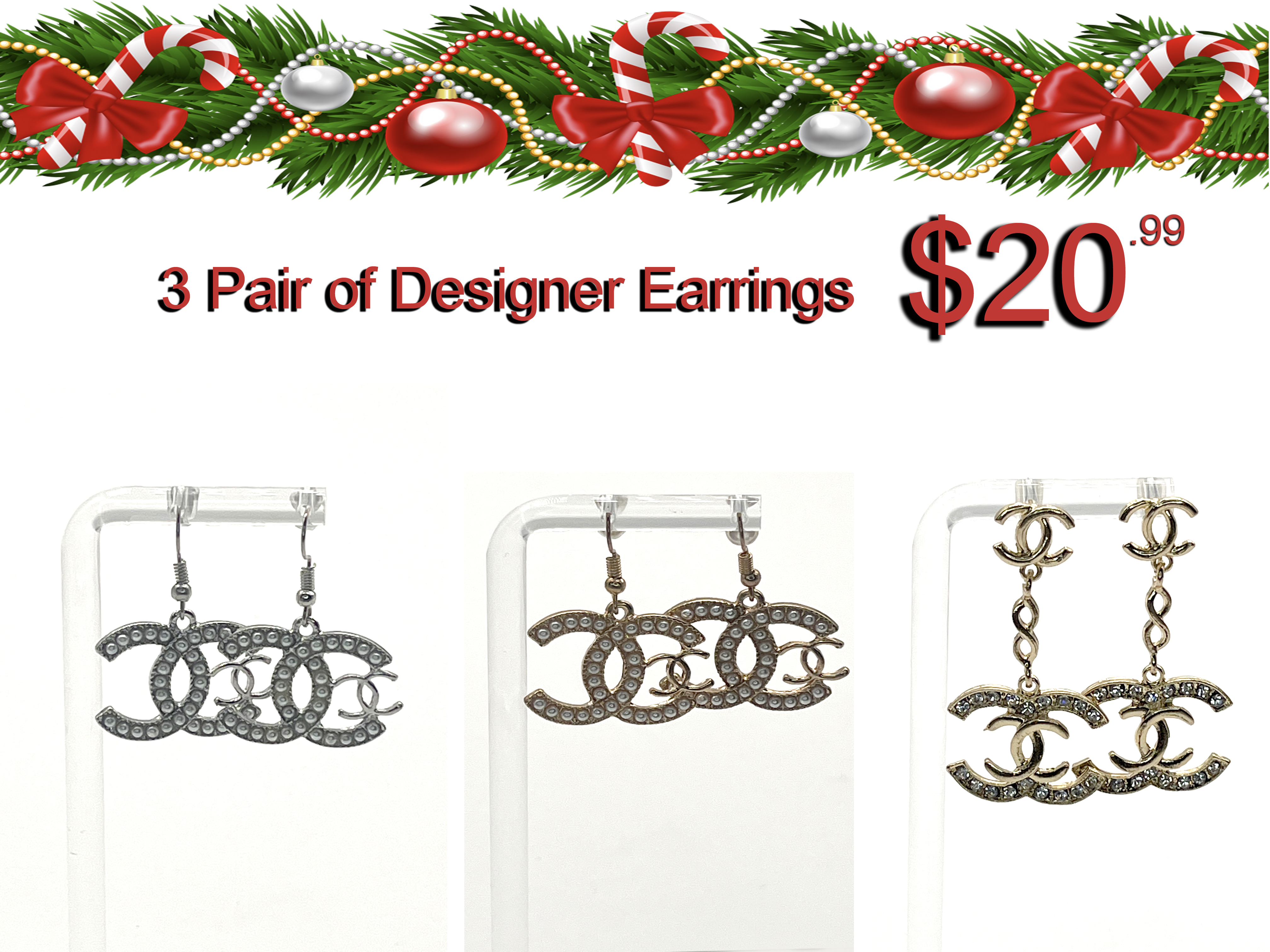 3 Pair of Designer CC Logo Earrings