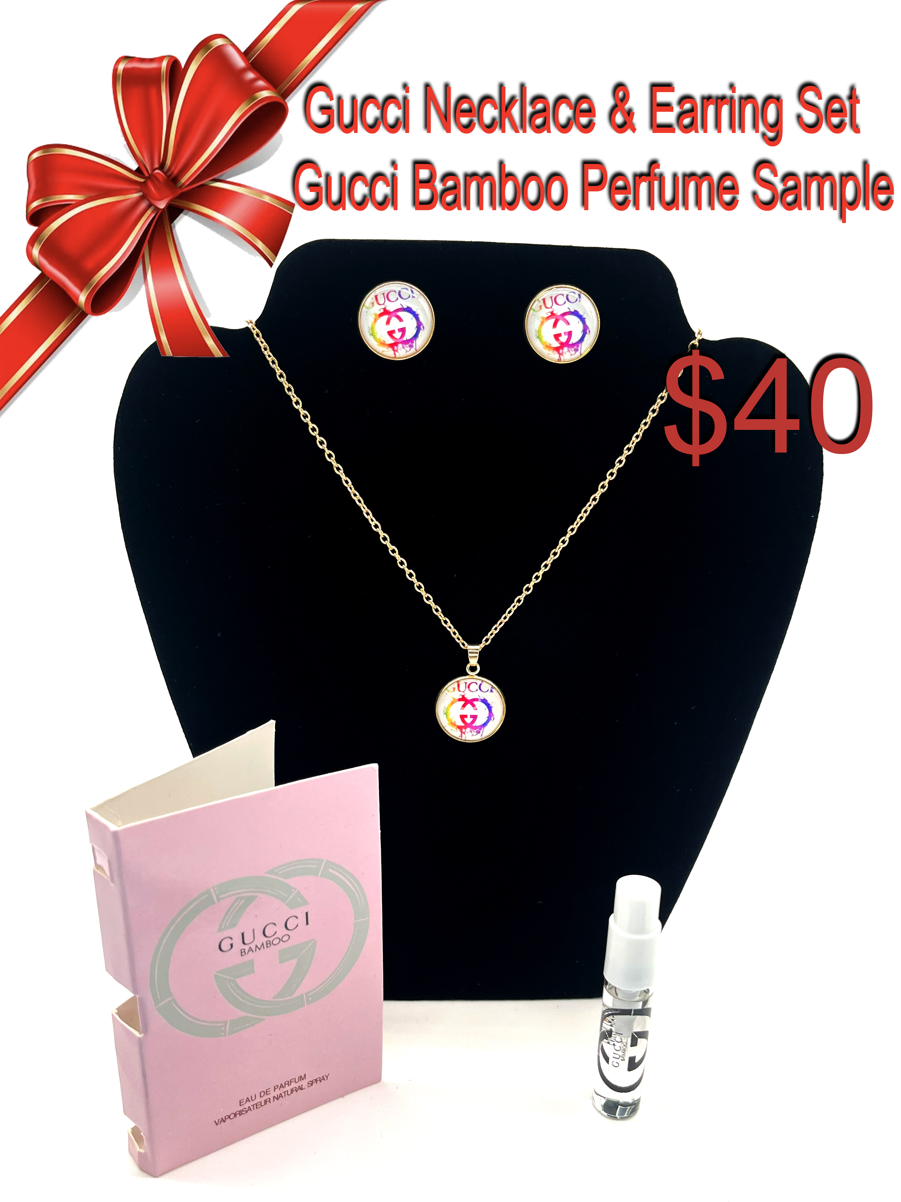 Gucci Necklace & Earring Set with Perfume Sample