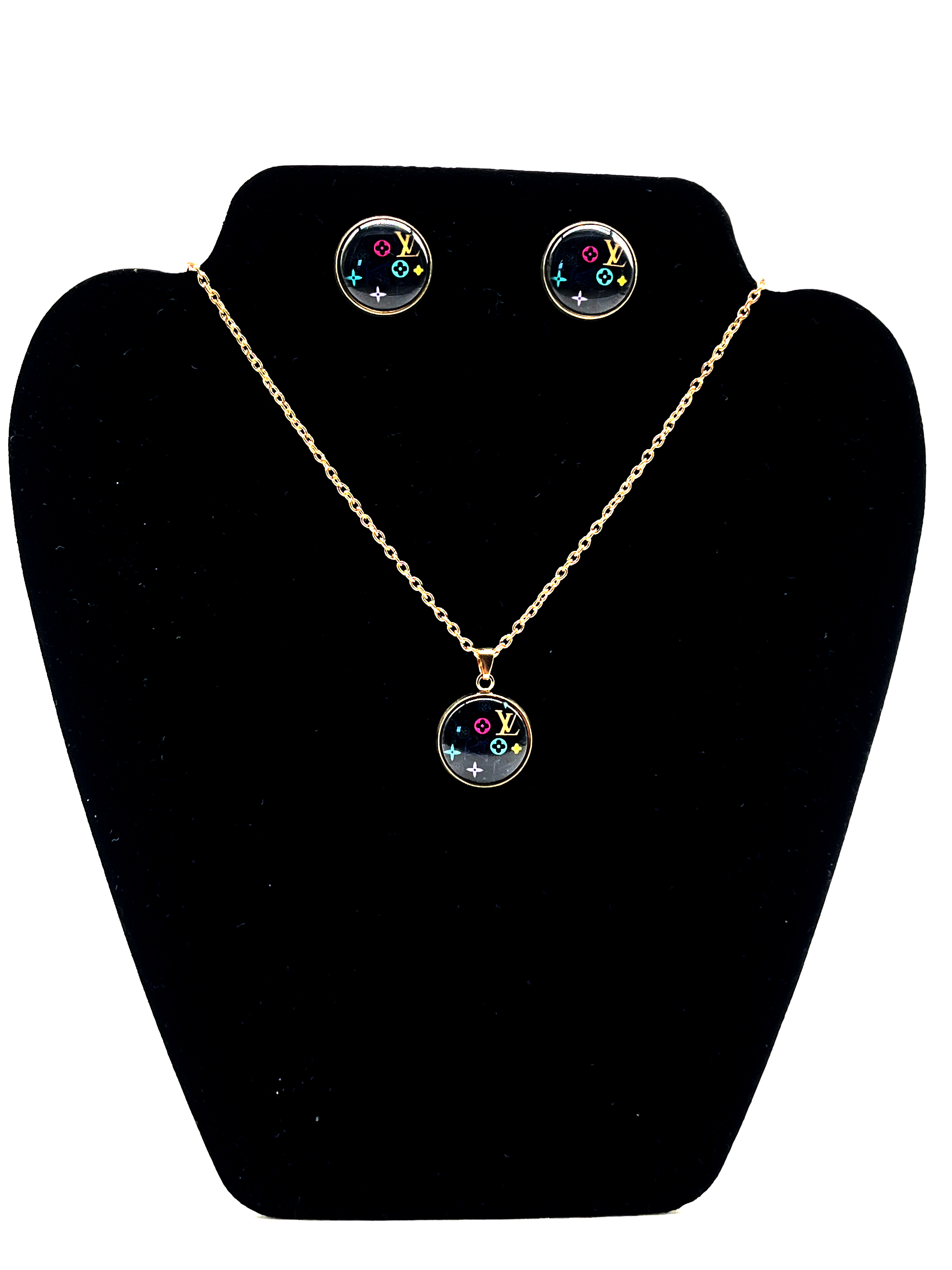 LV Inspired-Elegant Round Pendant Jewelry Set