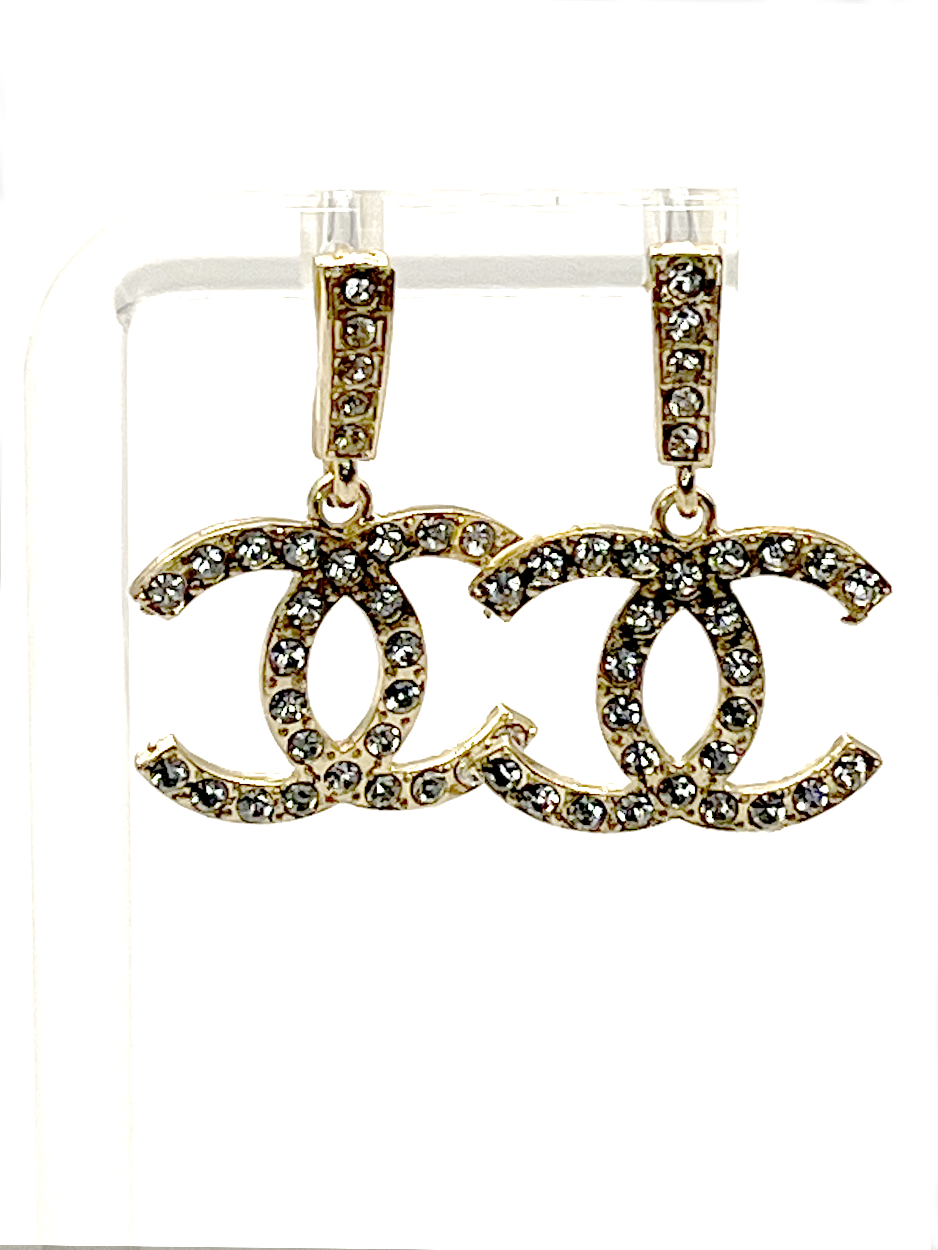 Chanel Crystal Logo Earrings