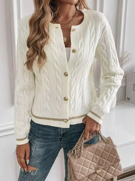 Elegant White Cable Knit Cardigan