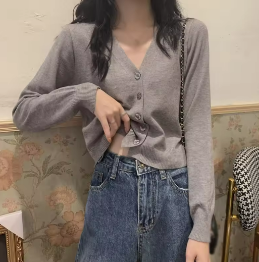 Gray V-Neck Cardigan