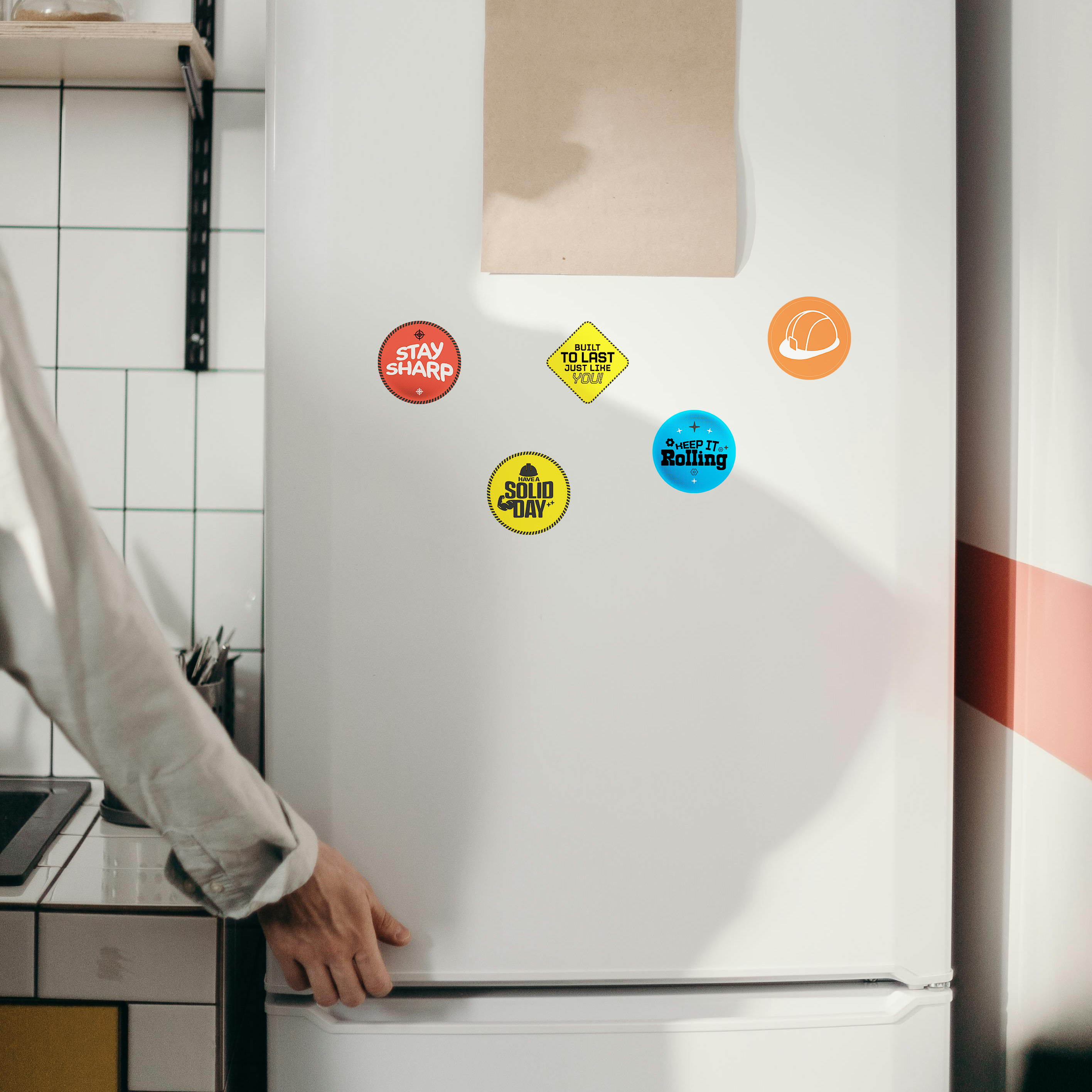 Industry-Themed Tags & Stickers (Freebie Inserts, Button Pins & Ref Magnets)