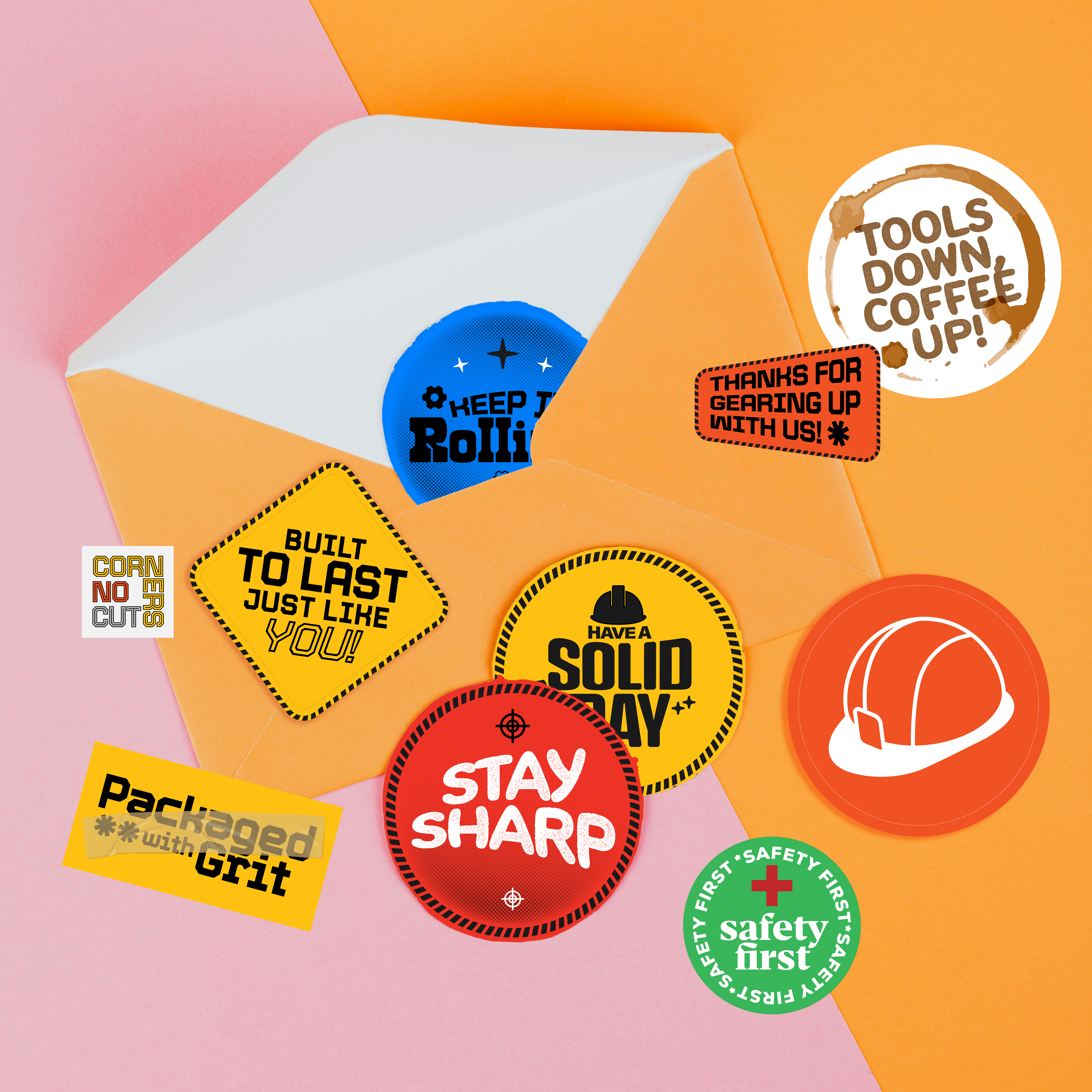 Industry-Themed Tags & Stickers (Freebie Inserts, Button Pins & Ref Magnets)