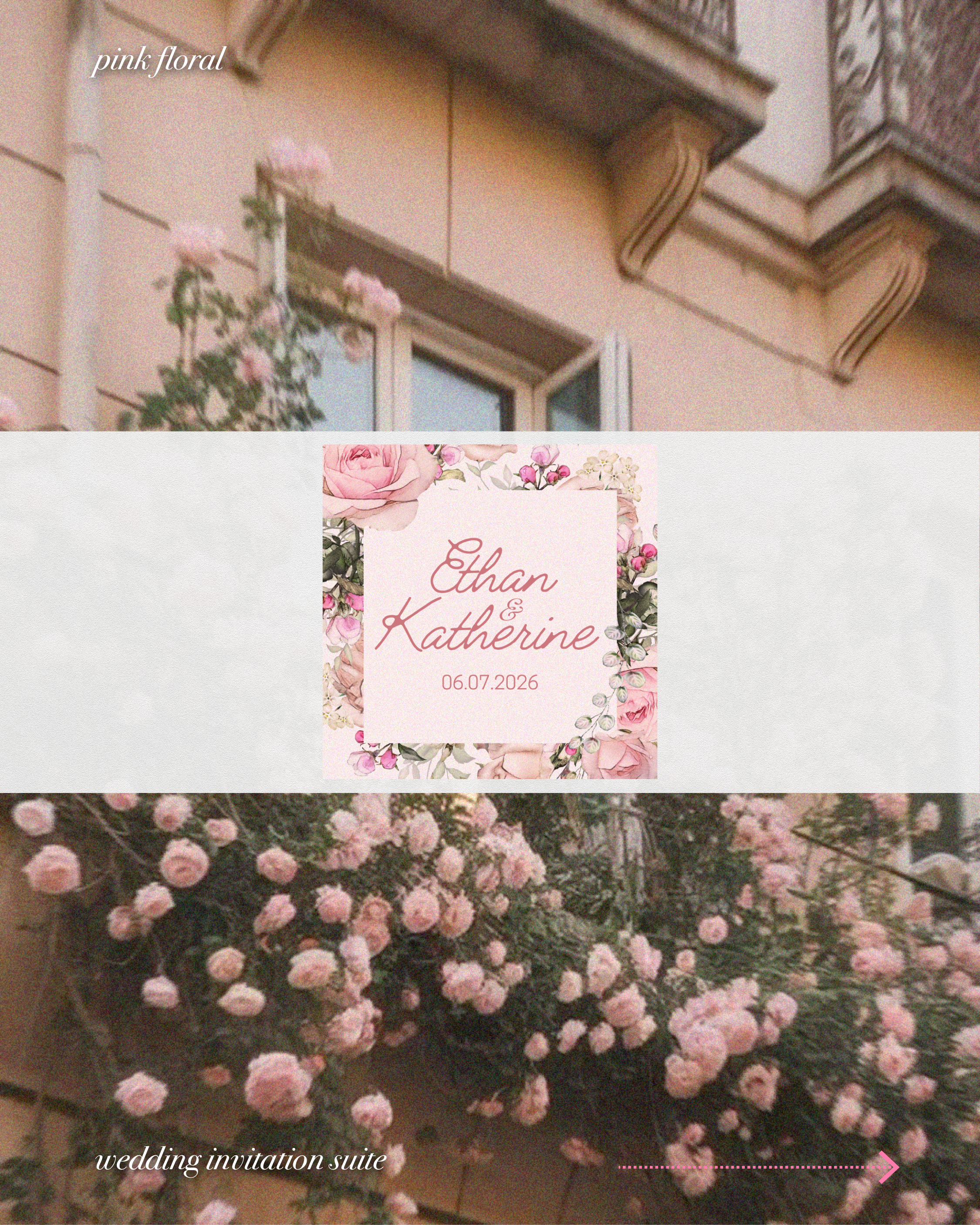 Pink Floral Elegant Wedding Invitation Template Bundle