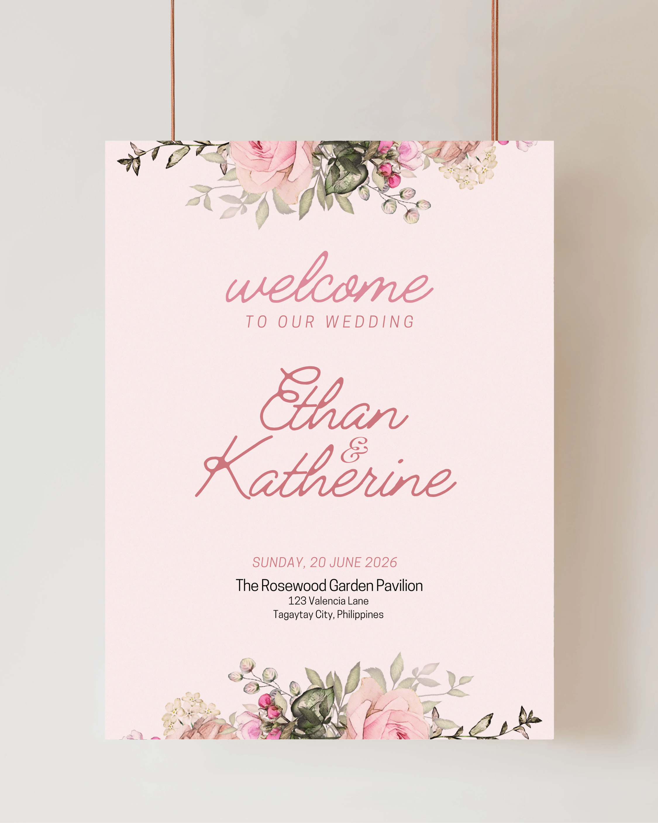 Pink Floral Elegant Wedding Welcome Sign