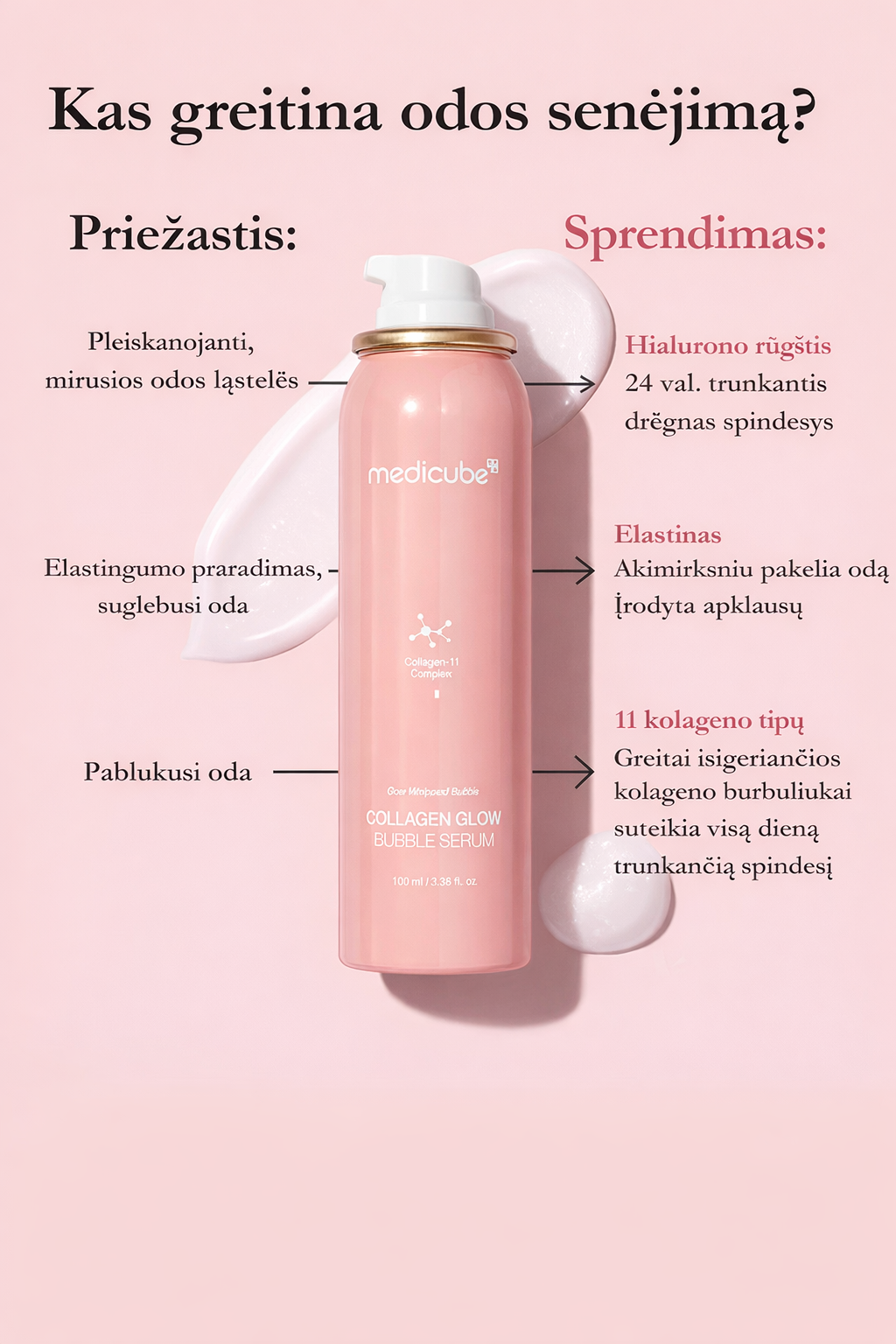 Medicube švytėjimą suteikiantis kolageno bubblegum serumas