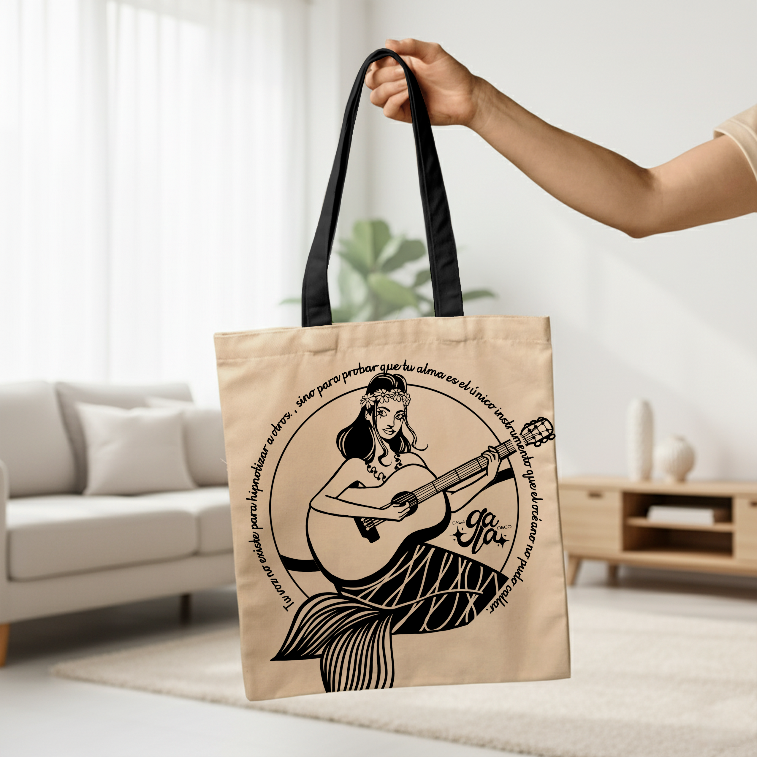 Bolsa de tela, asa Negra con ilustración
