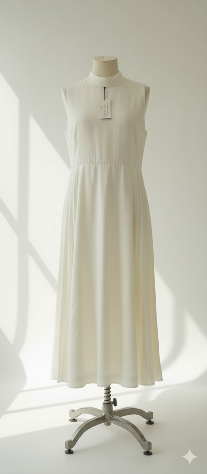 فستان الأبيض الكلاسيكي بياقة عالية