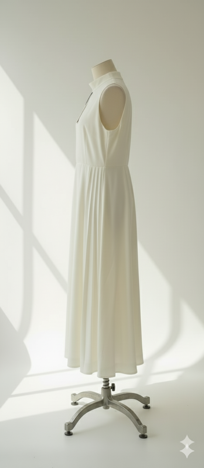 فستان الأبيض الكلاسيكي بياقة عالية