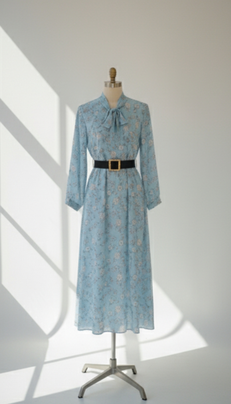 فستان بياقة مربوطة وحزام 