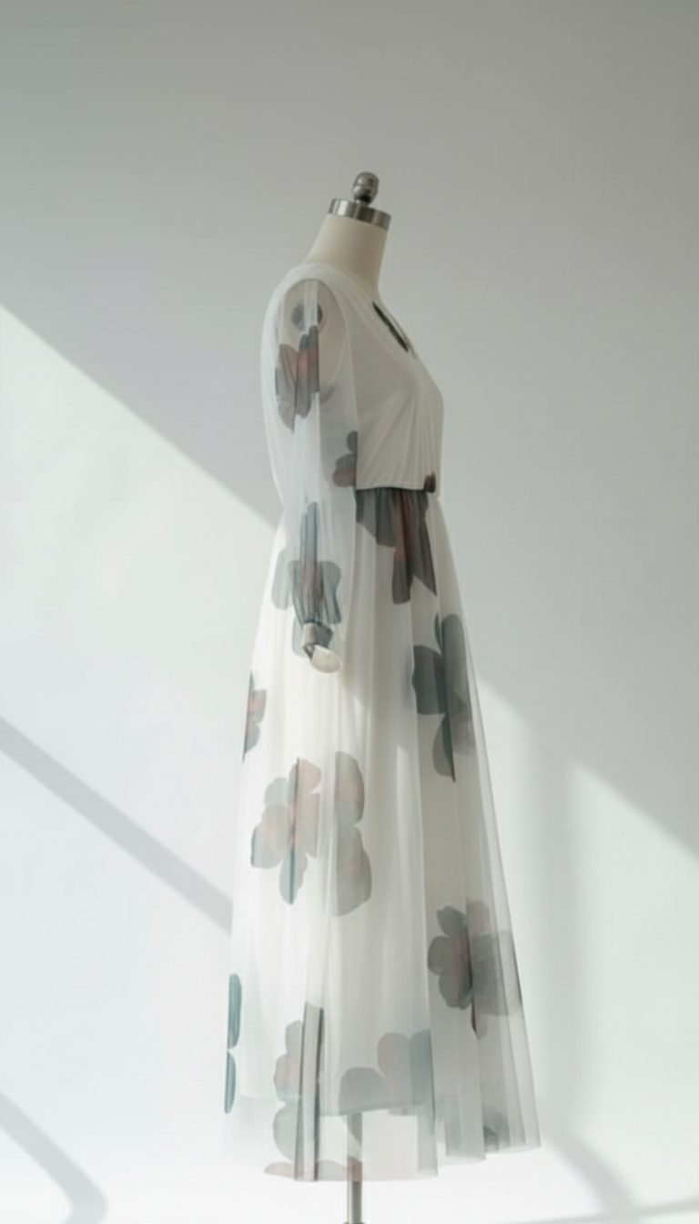 فستان الأبيض بطبقة تول موردة