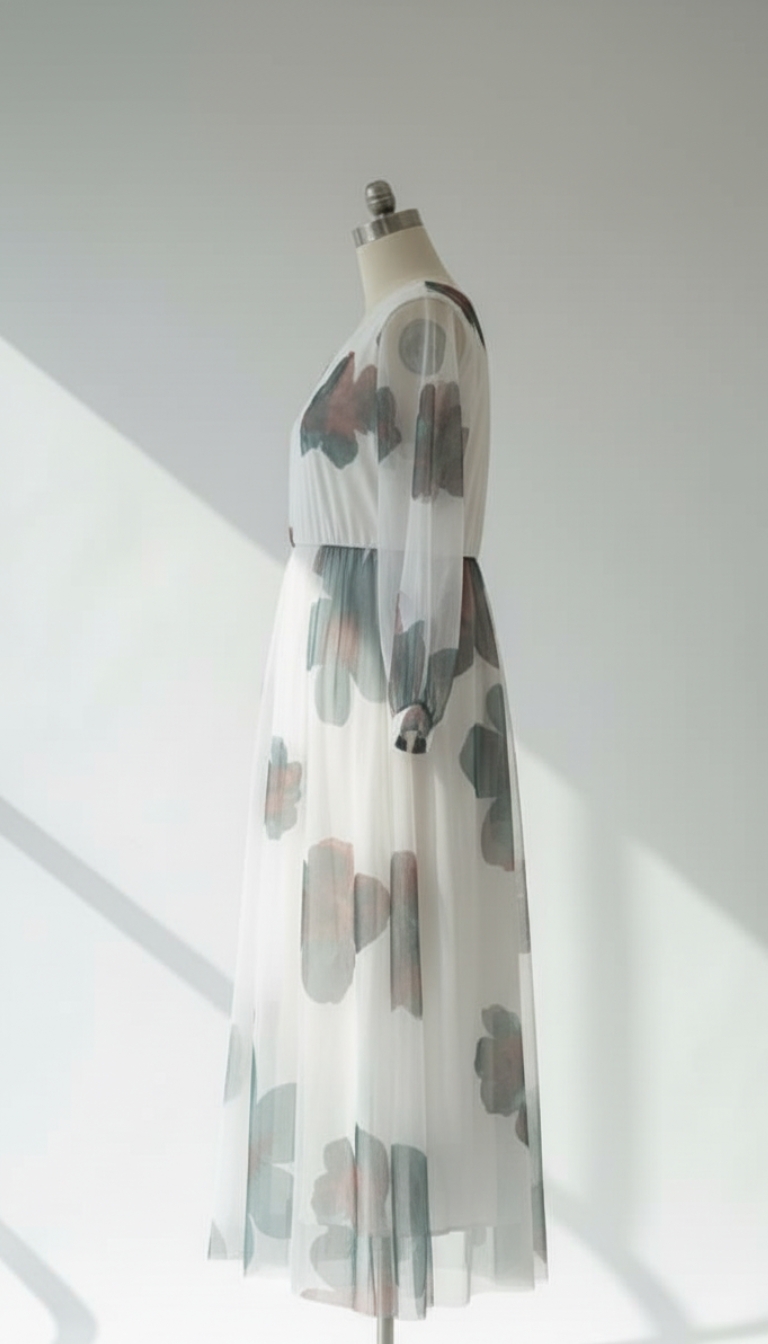 فستان الأبيض بطبقة تول موردة