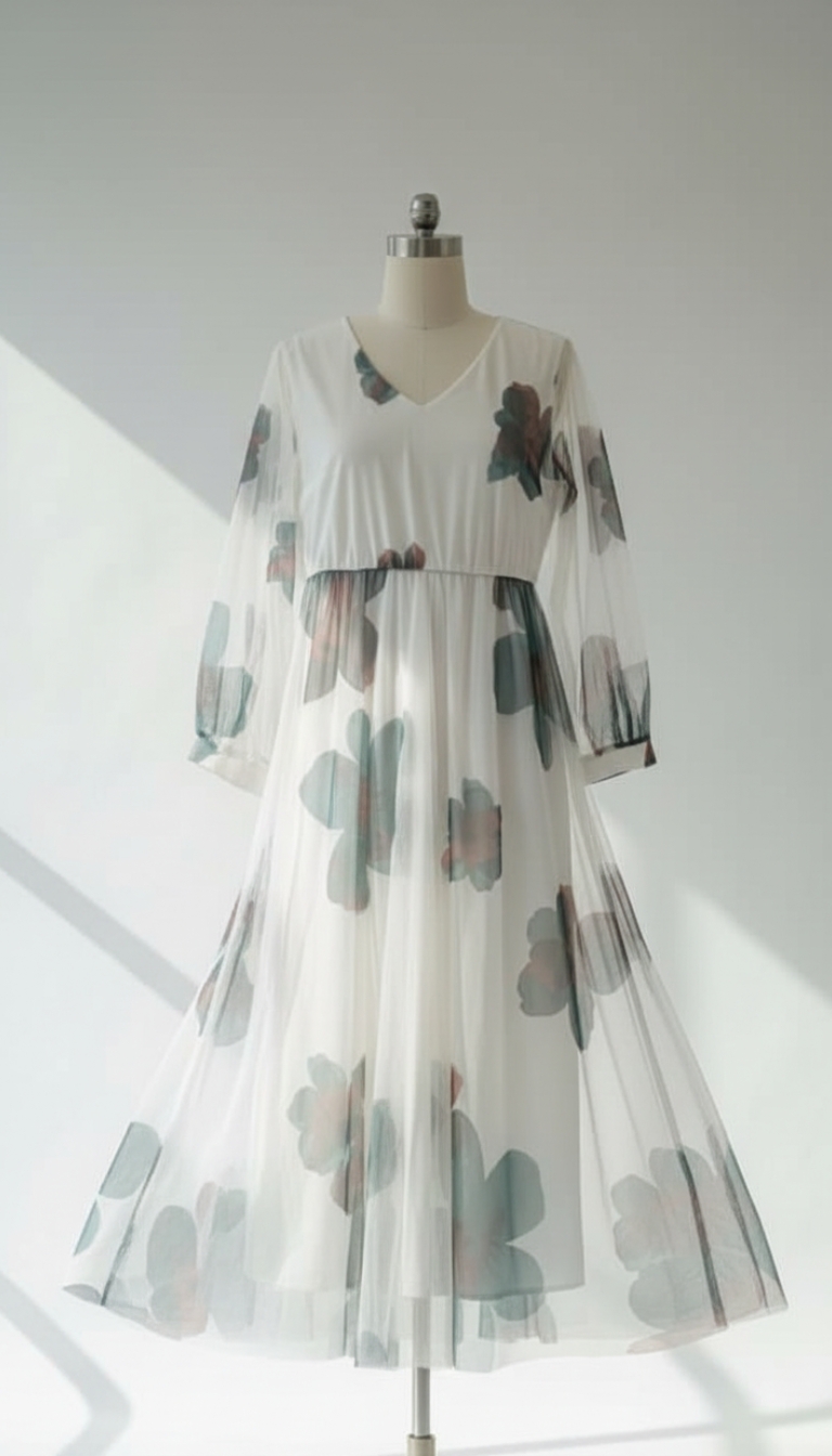 فستان الأبيض بطبقة تول موردة