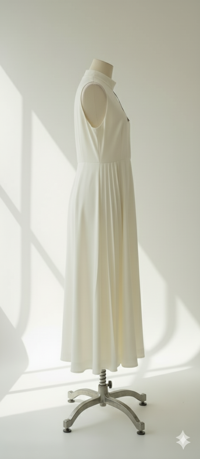 فستان الأبيض الكلاسيكي بياقة عالية