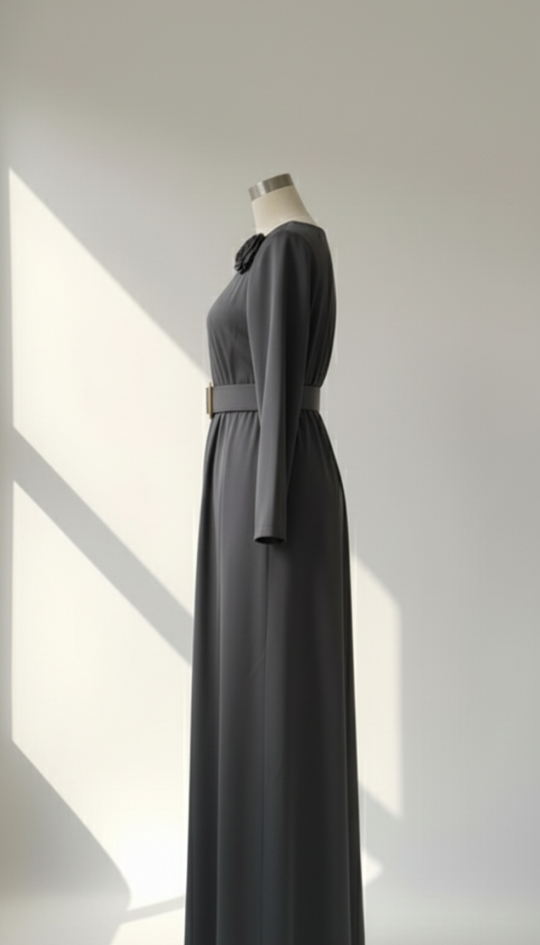 فستان الأسود الملكي مع وردة وحزام