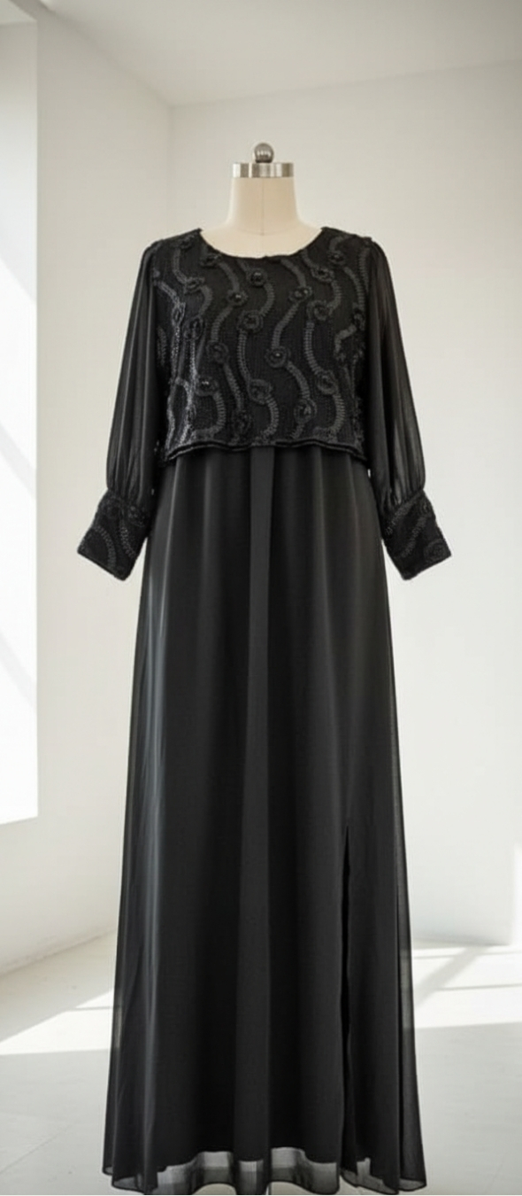 فستان الأسود الفاخر بصدر مطرز