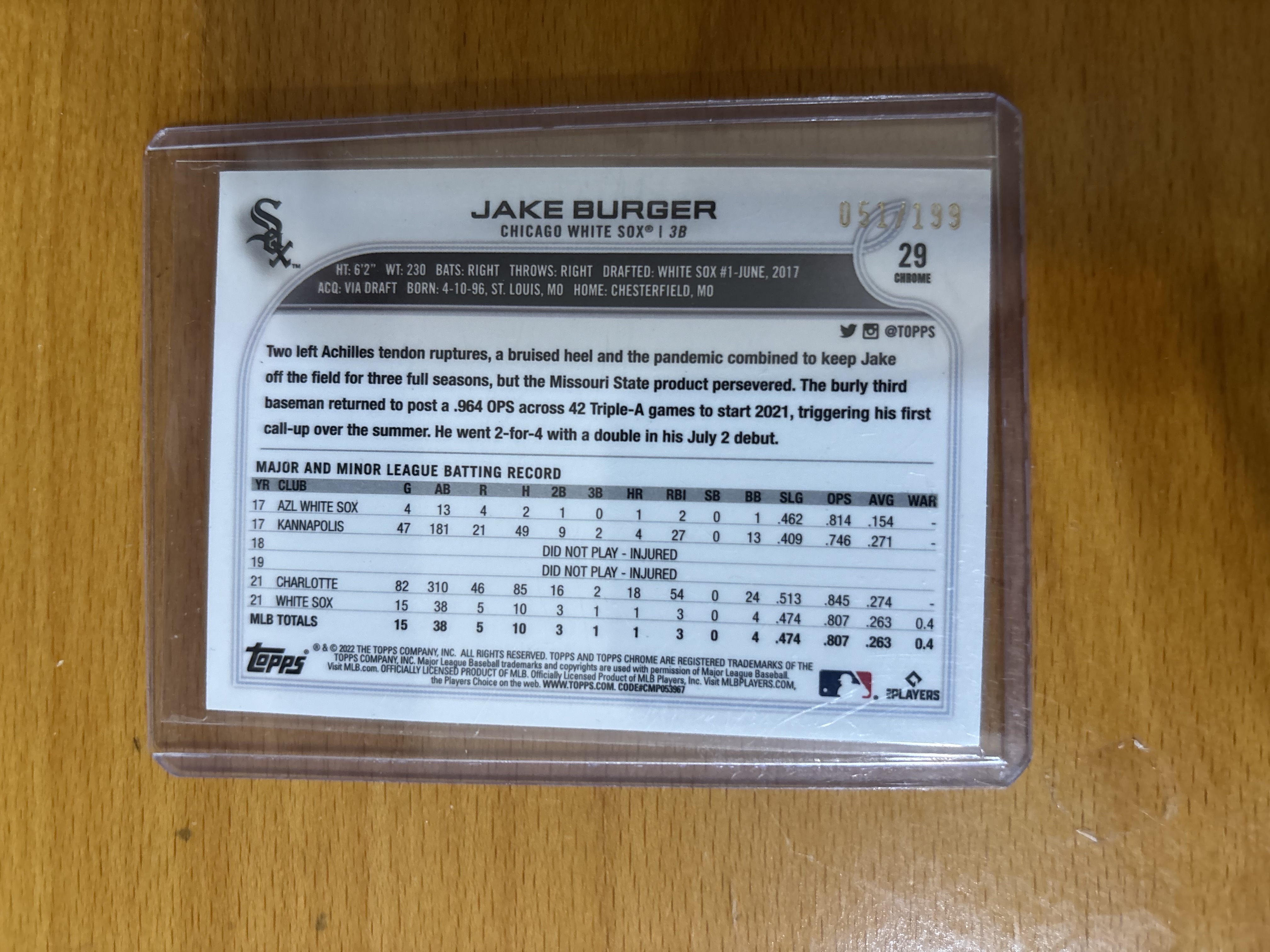 Jake Burger Baseball Card