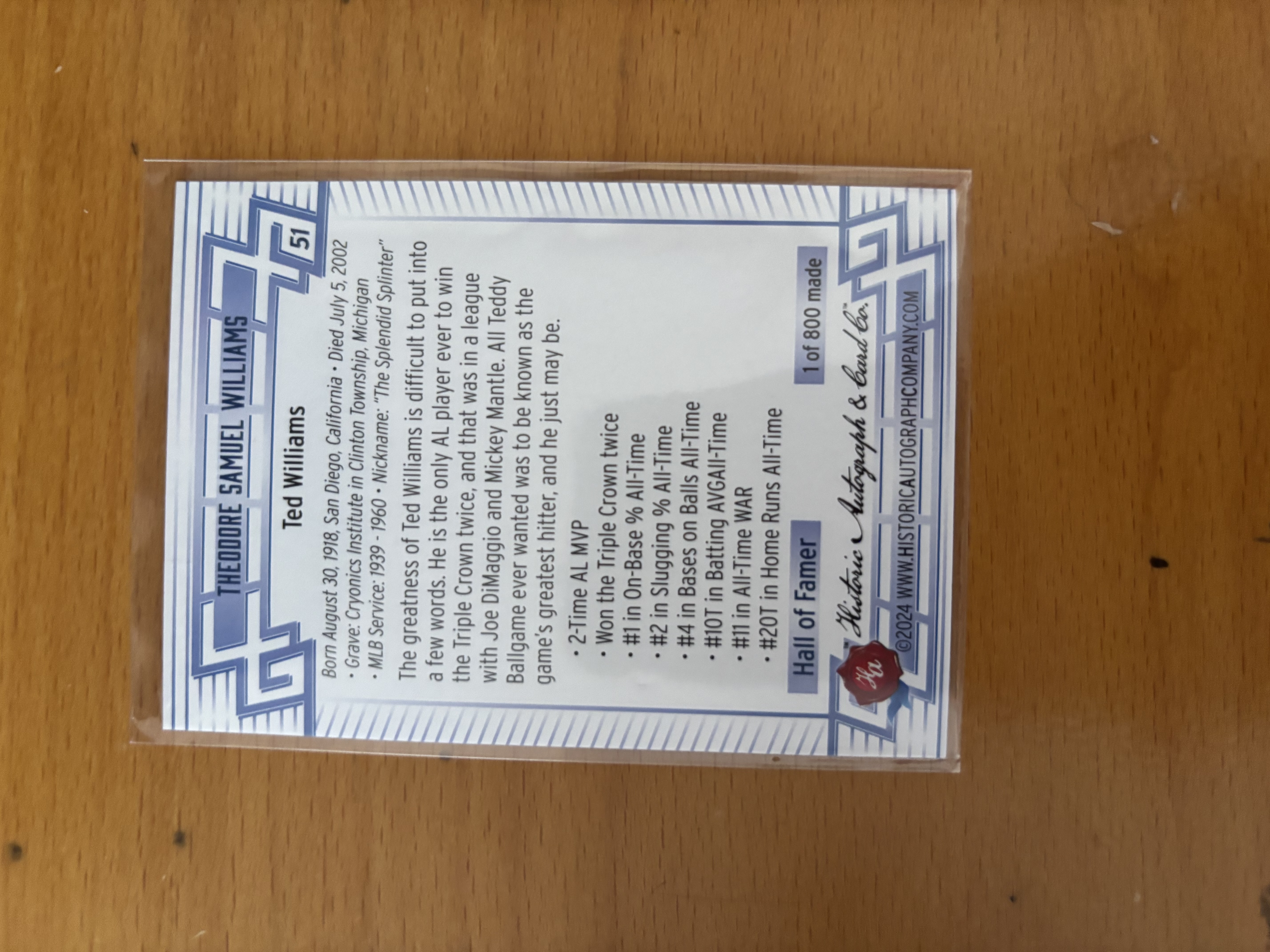 Ted Williams Baseball Card