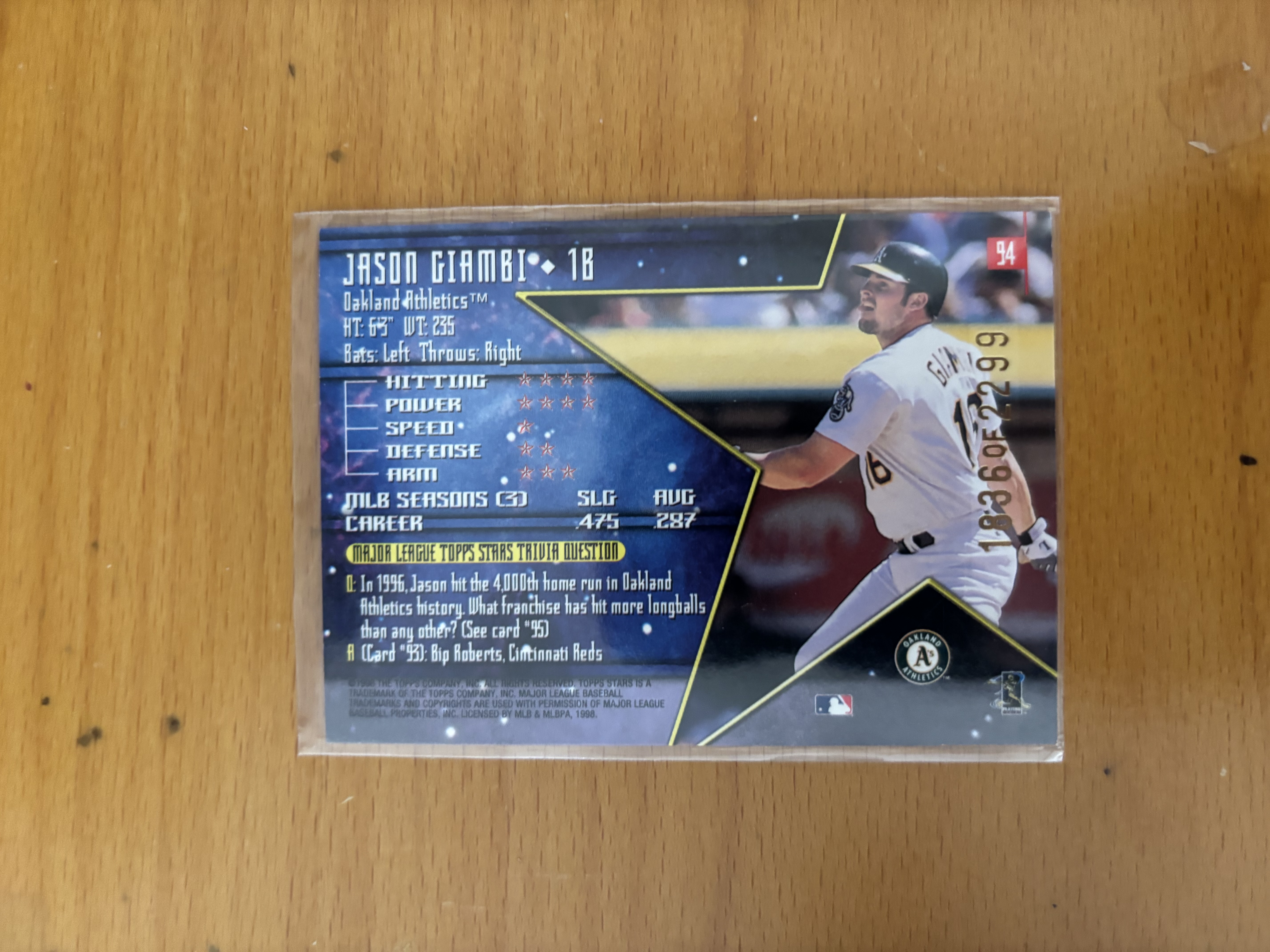 Jason Giambi Baseball Card