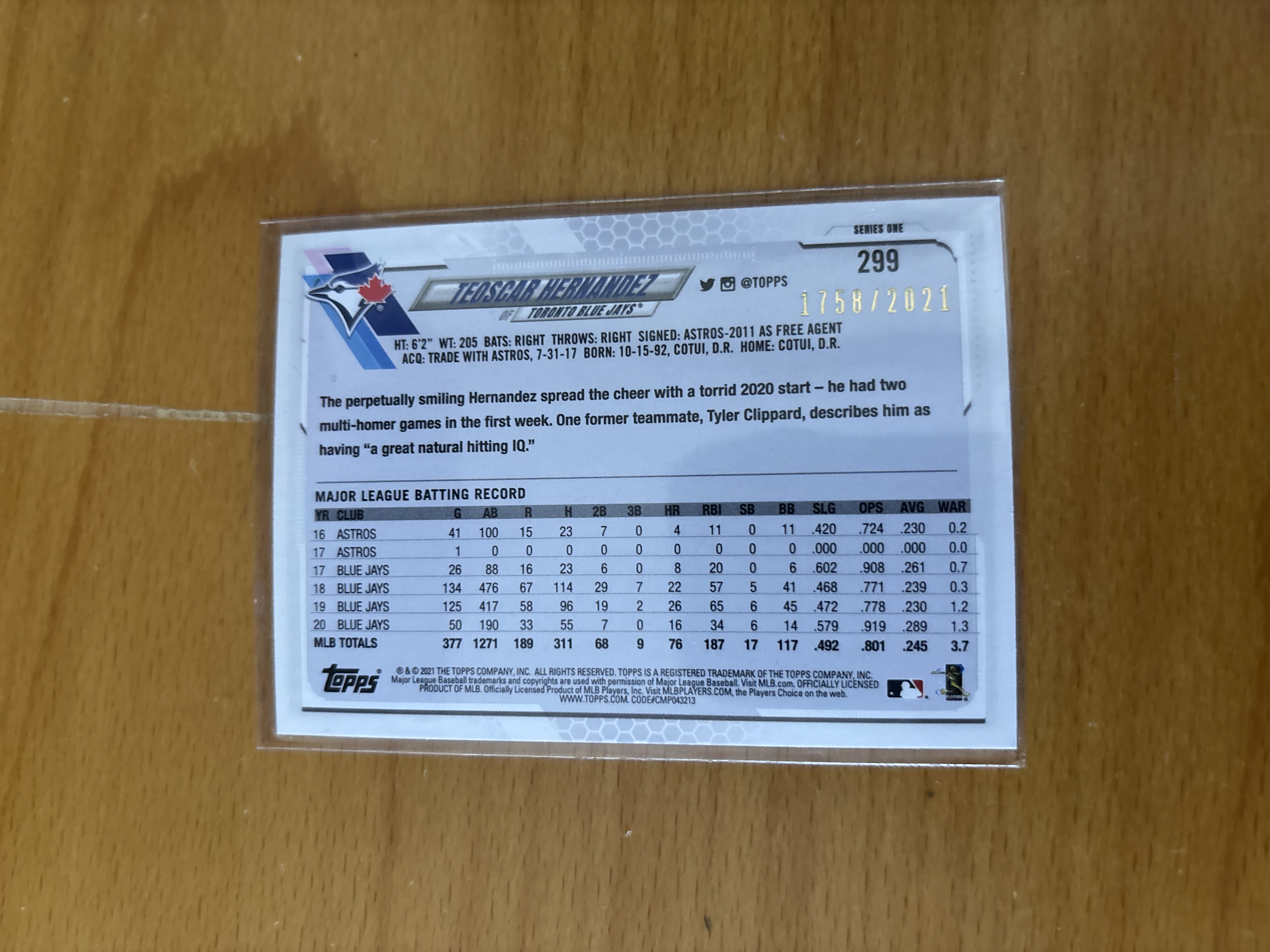 2021 Topps Toronto Blue Jays Baseball Card