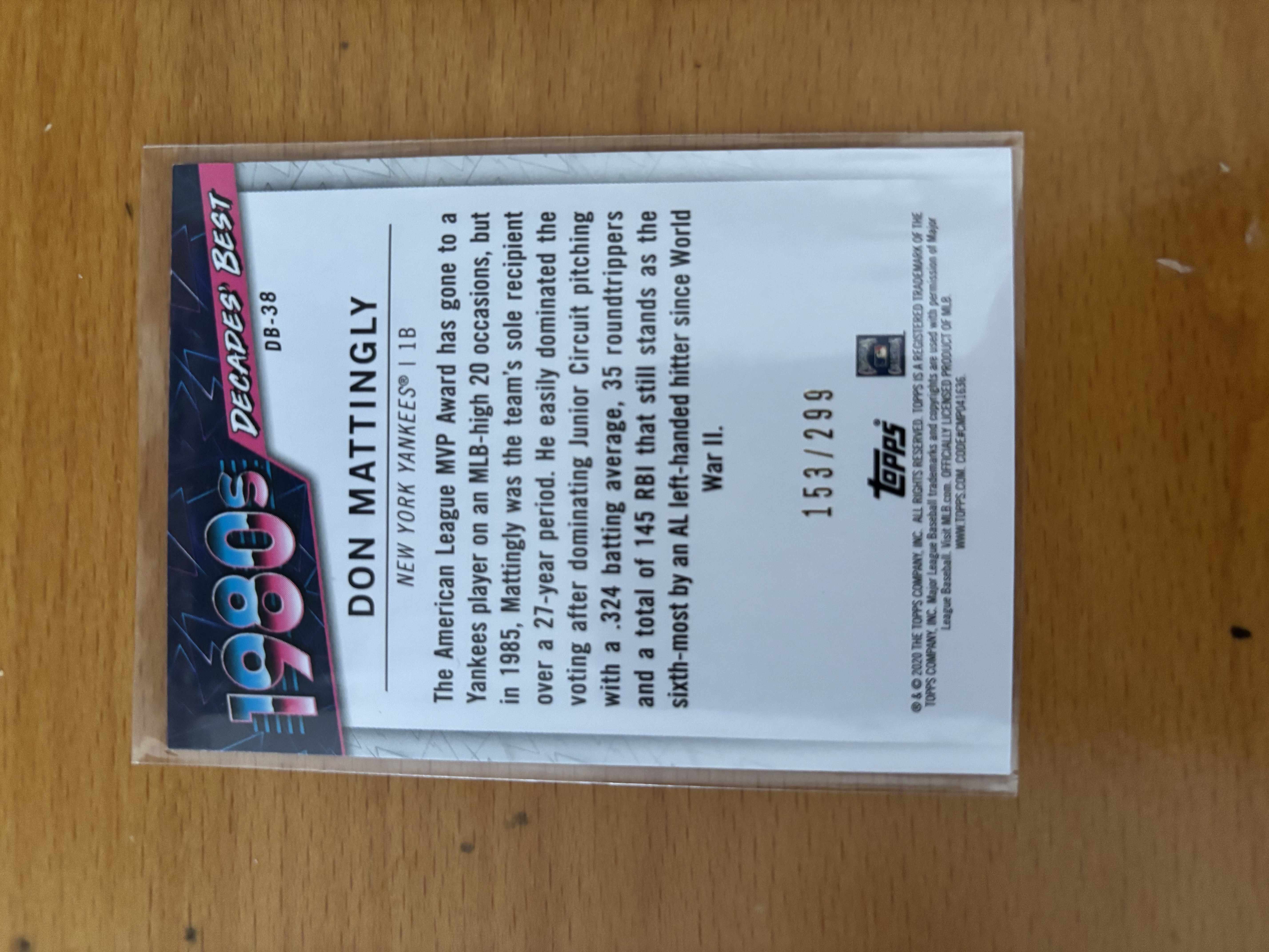 Don Mattingly 1980s Decades' Best Baseball Card