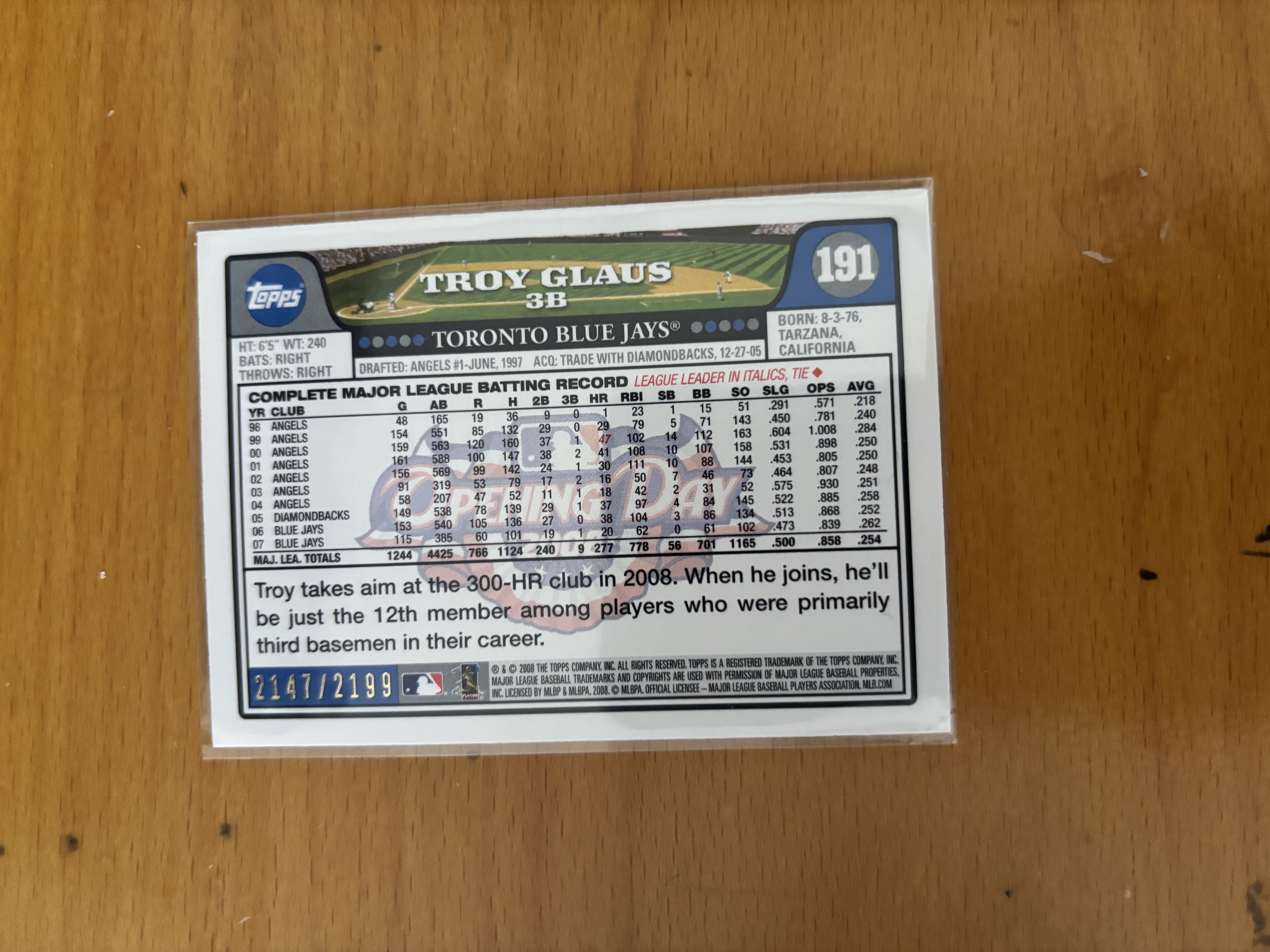 Troy Glaus Toronto Blue Jays Baseball Card