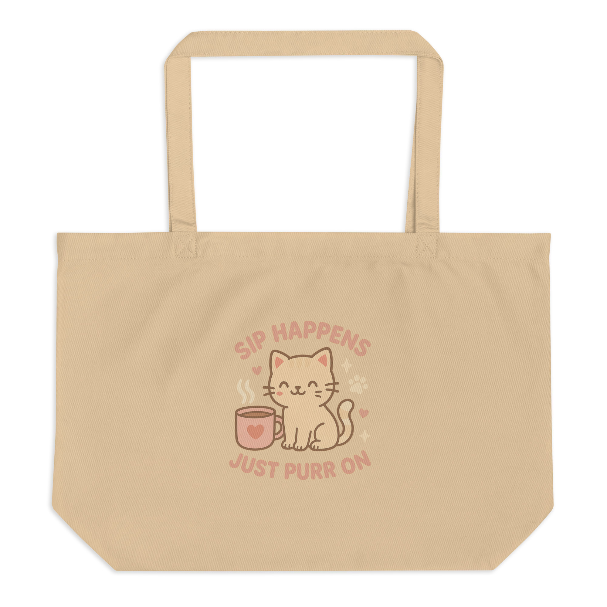 Sip Happens, Just Purr On – Eco Tote Bag (Large)
