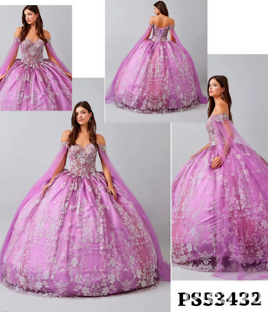 Lavender Floral Ball Gown