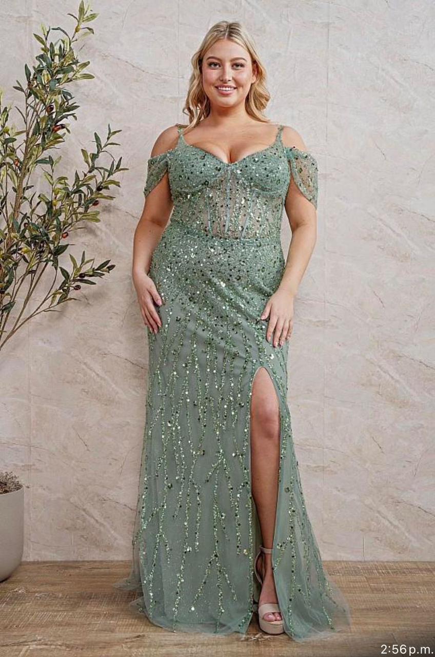 Elegant Green Sequin Evening Gown