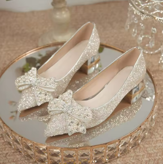 Elegant Glitter Bow Heels
