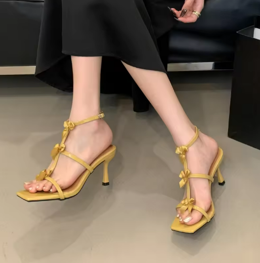 Yellow Strappy Heeled Sandals