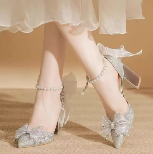 Elegant Glitter Bow Heels
