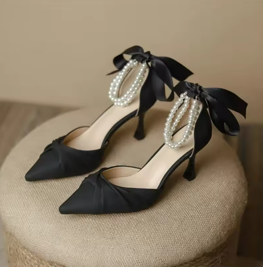 Elegant Black Satin Heels