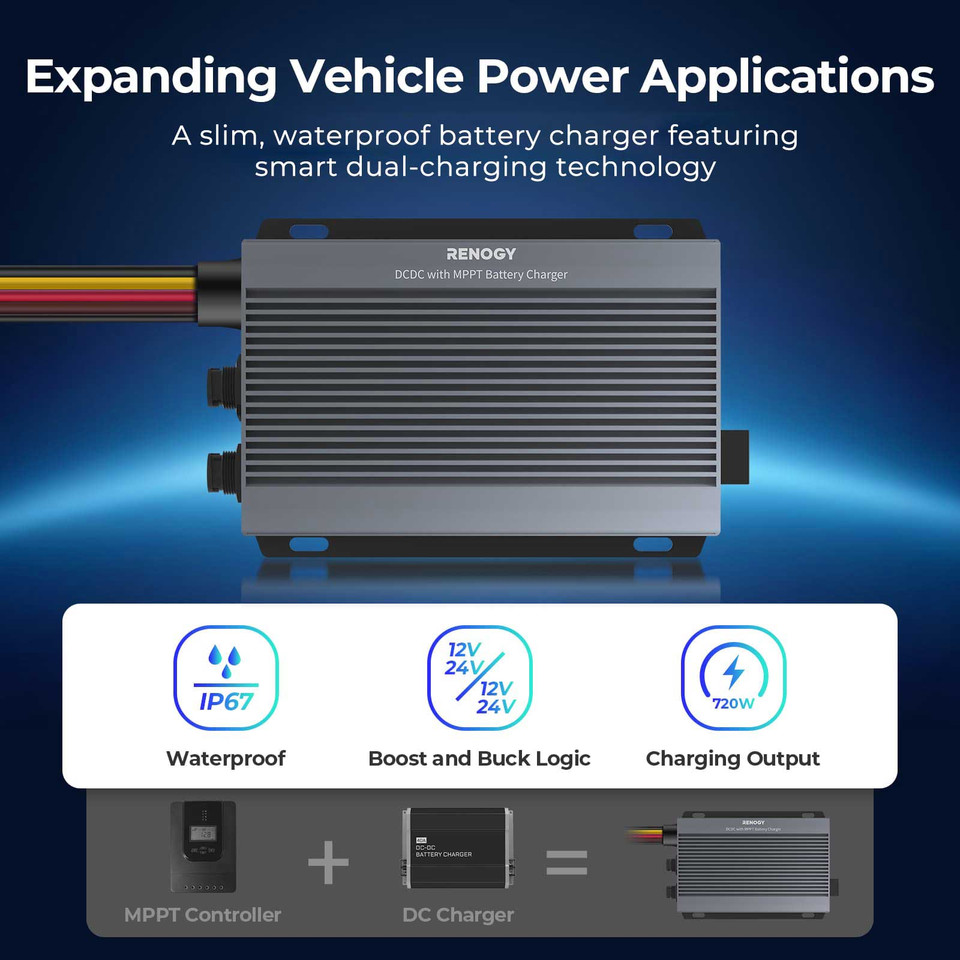 Renogy IP67 12v 50A / 24v 25A DC-DC Battery Charger with MPPT