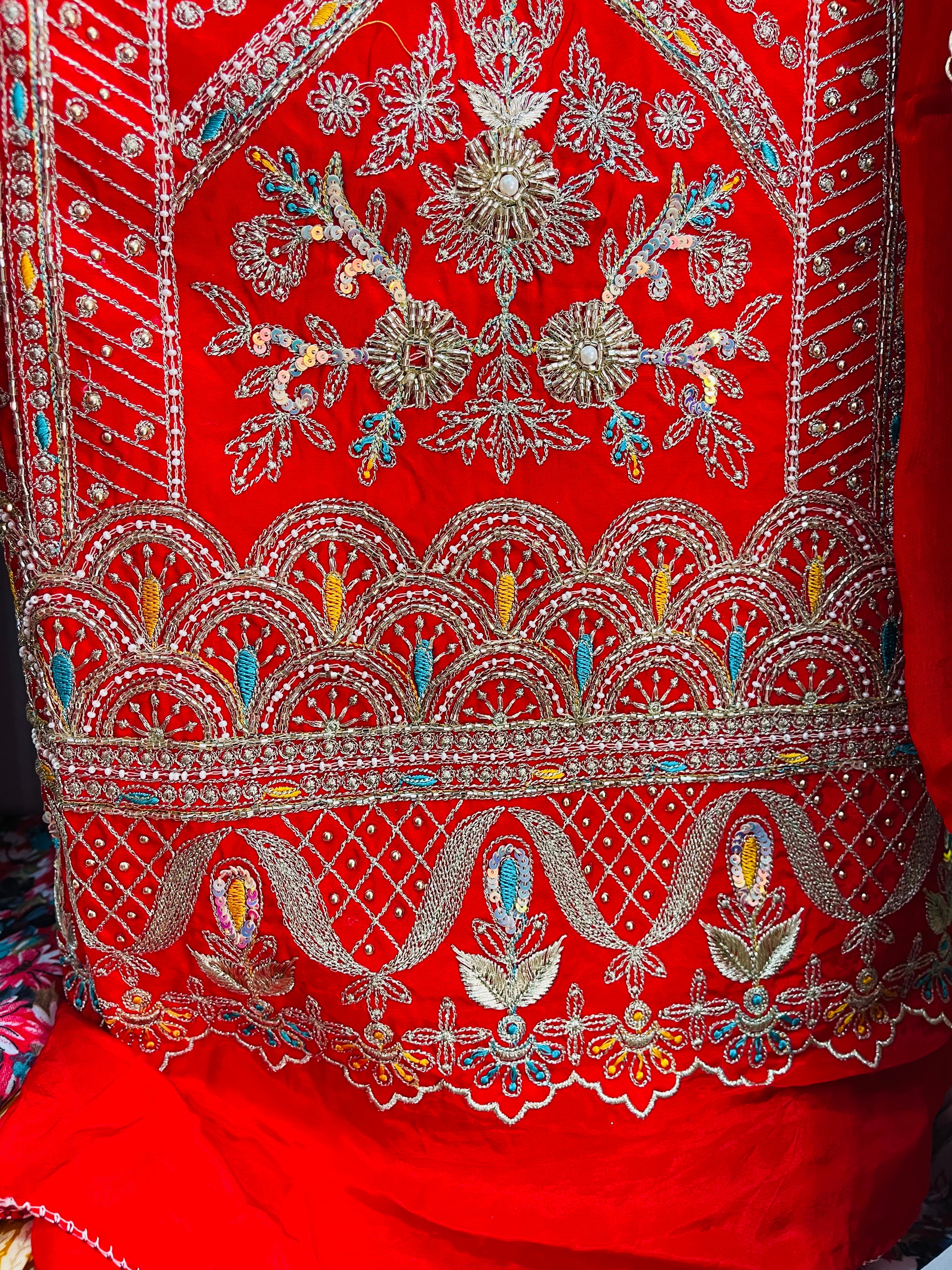  AC123 | Pure Crave || Red || Red Embroidered Dupatta || Hand Work || Machine Work