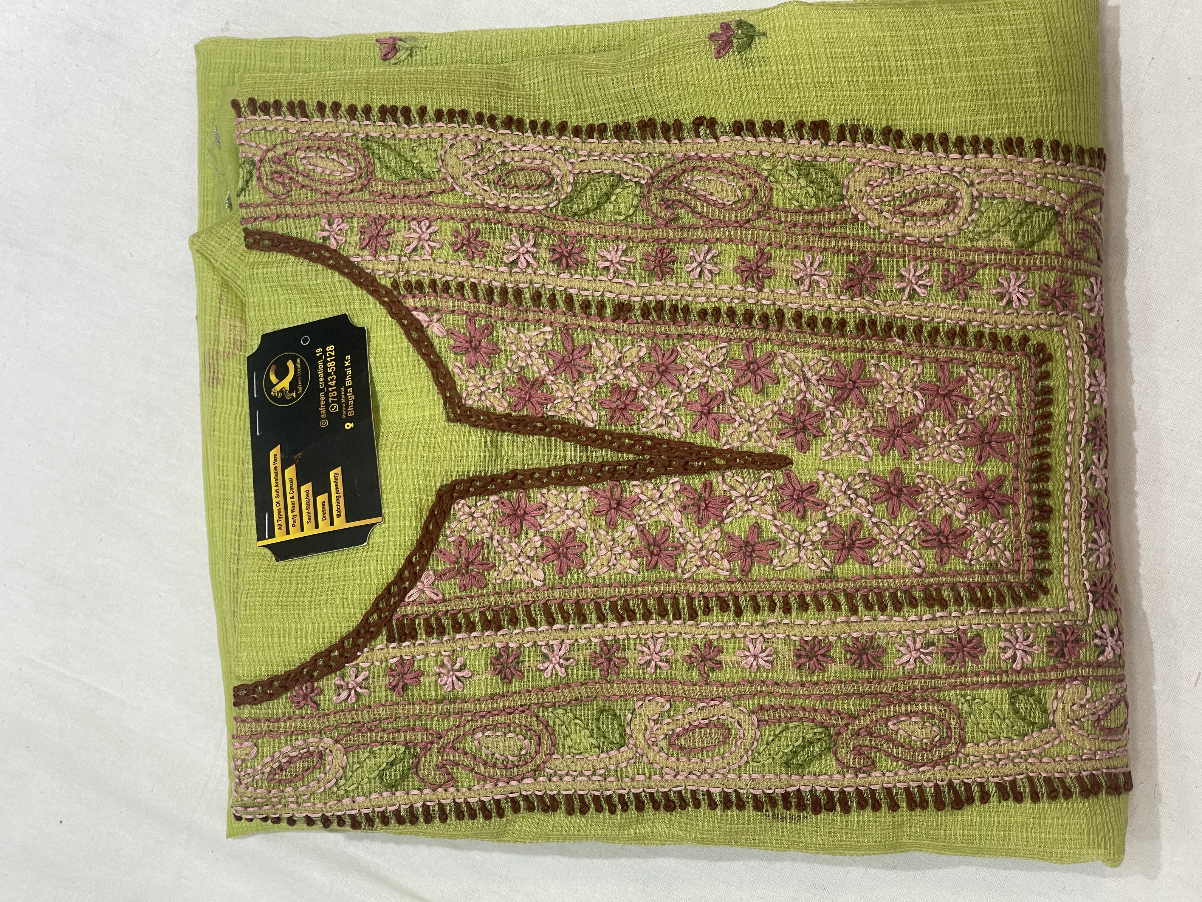  AC109 | Cotton || Embroidered Green Kurta | Jaggo | Ring Ceremony | Festivel