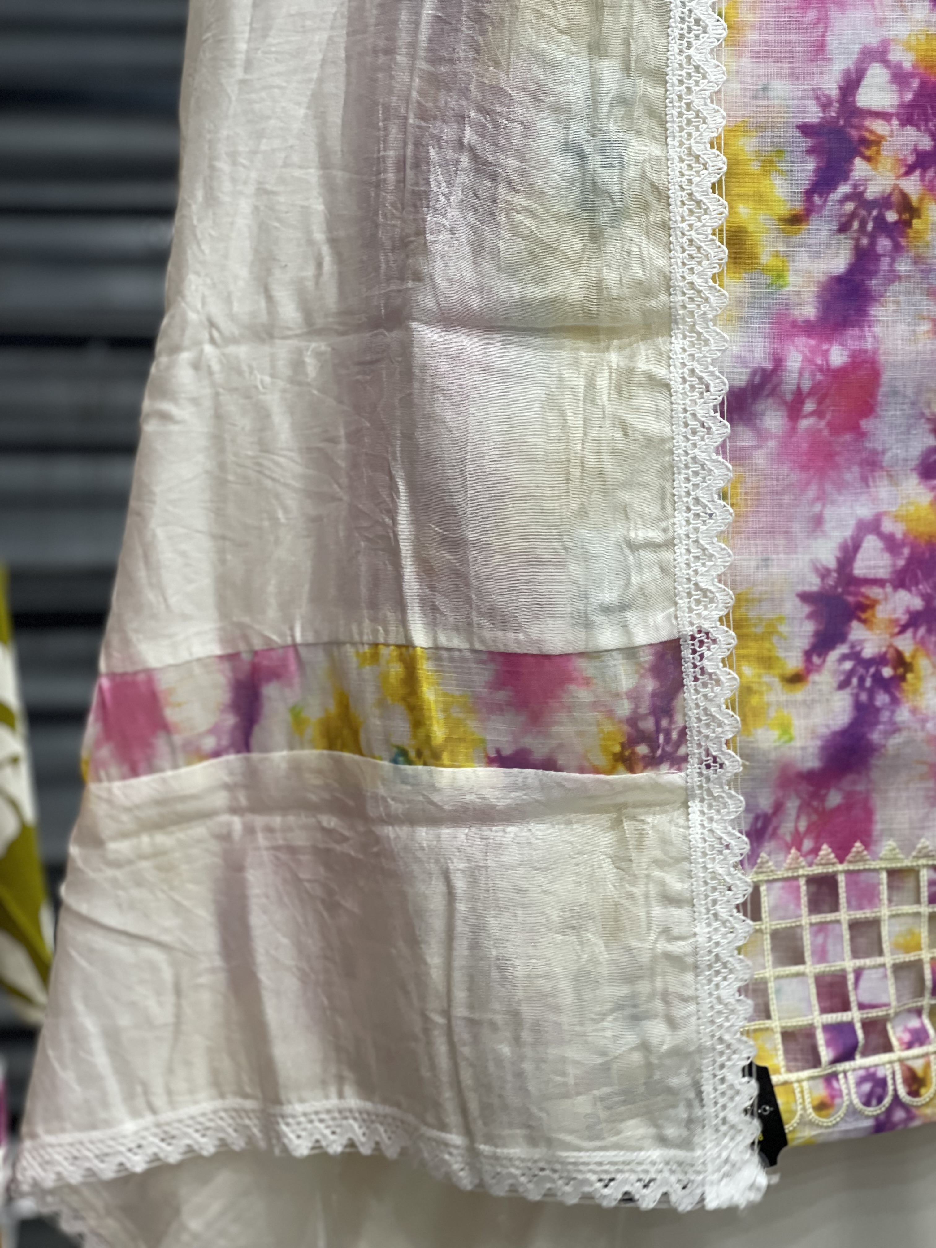  AC053 | Digital Print|| Colorful Tie-Dye Fabric with Embroidered Border || Cotton