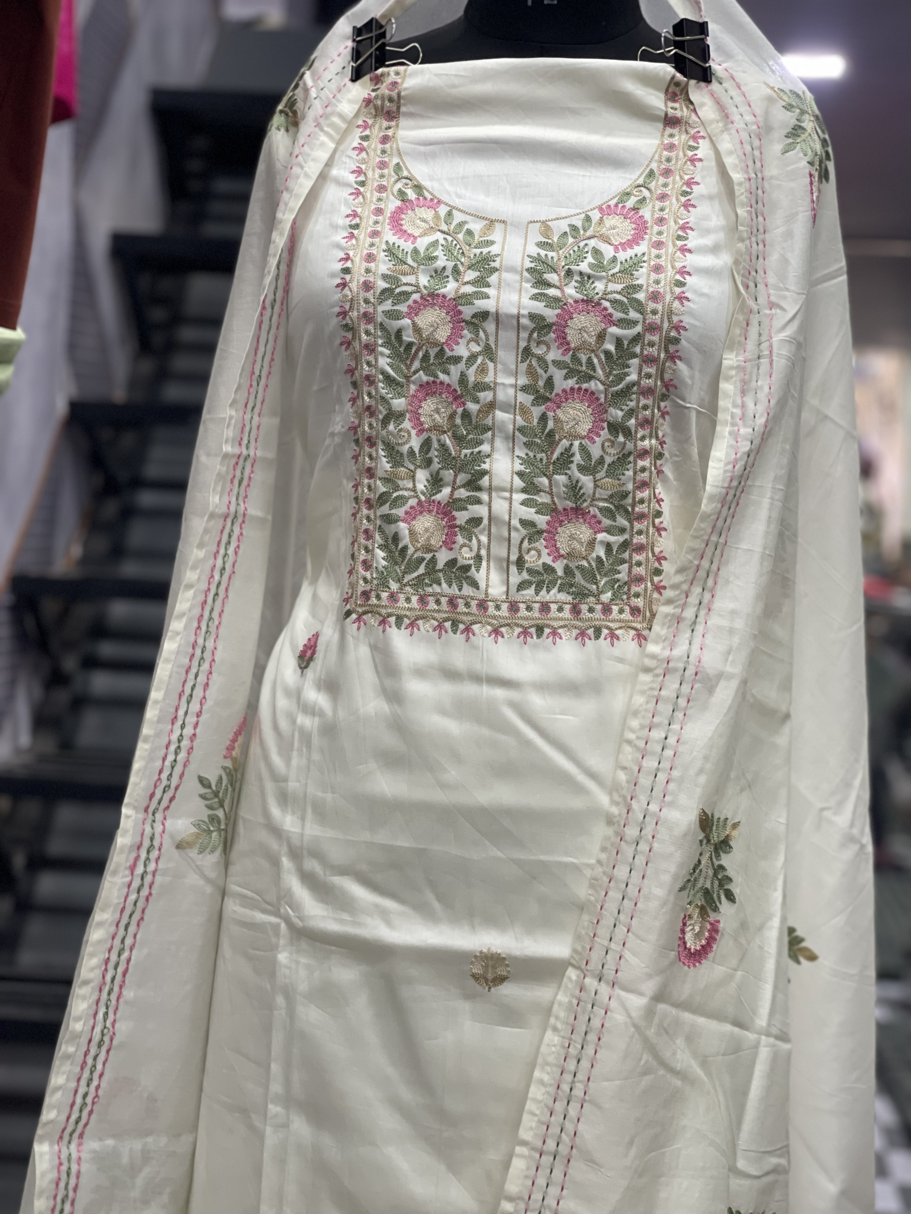  AC095 | Off White || Cotton || Embroidered Cotton Salwar Kameez ||