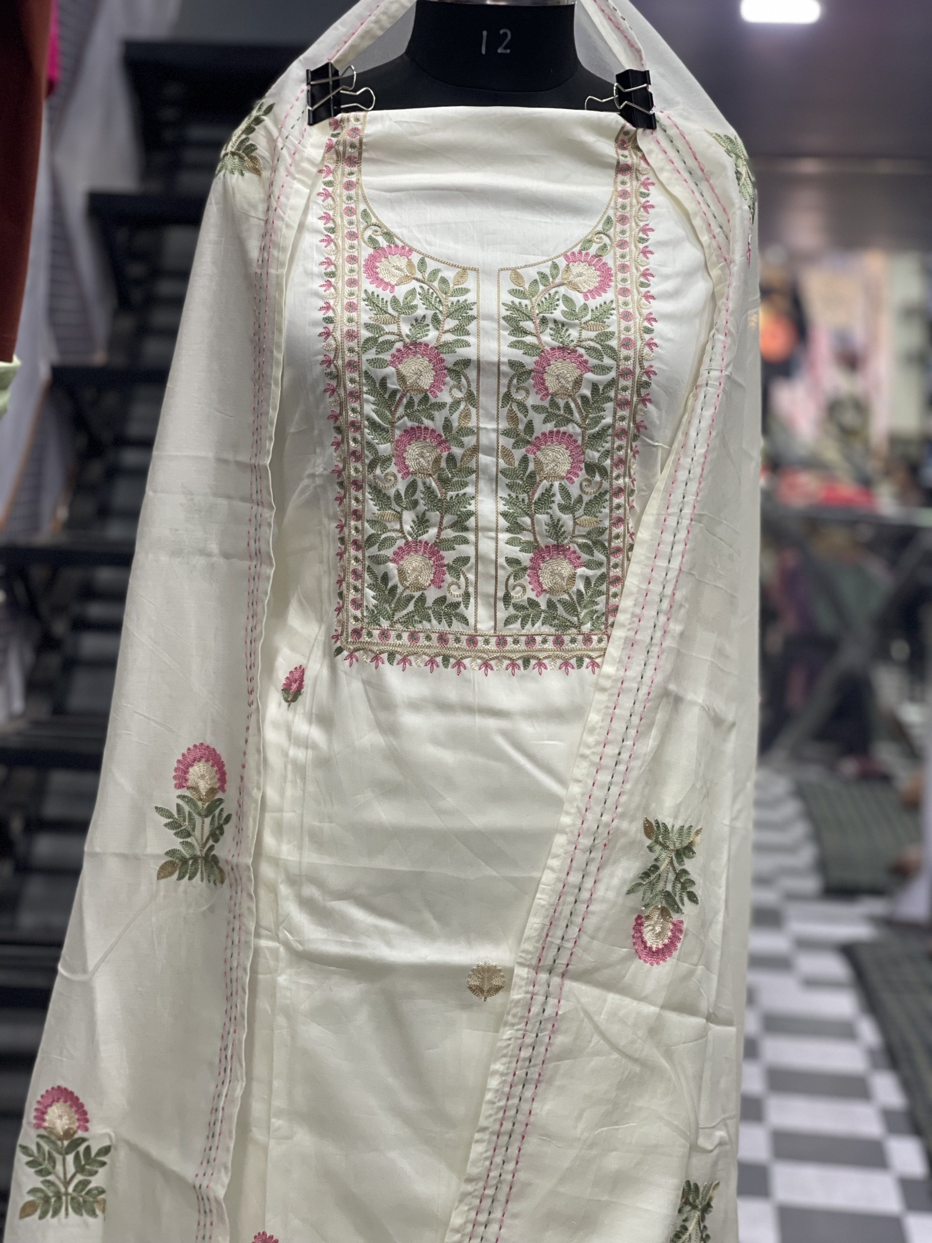  AC095 | Off White || Cotton || Embroidered Cotton Salwar Kameez ||