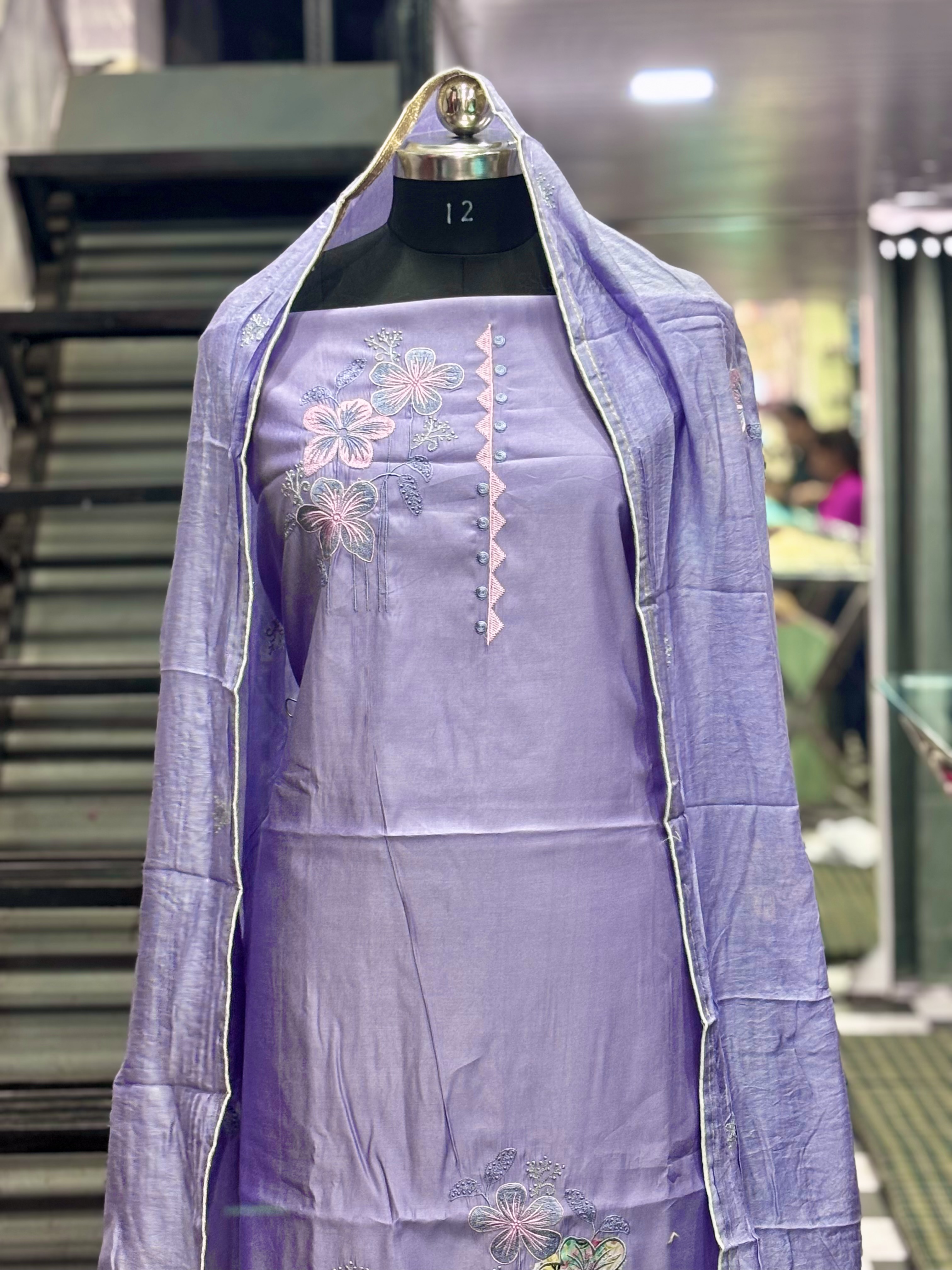  AC052 | Lavender Embroidered Suit | Patch Work | Cotton Stuff 