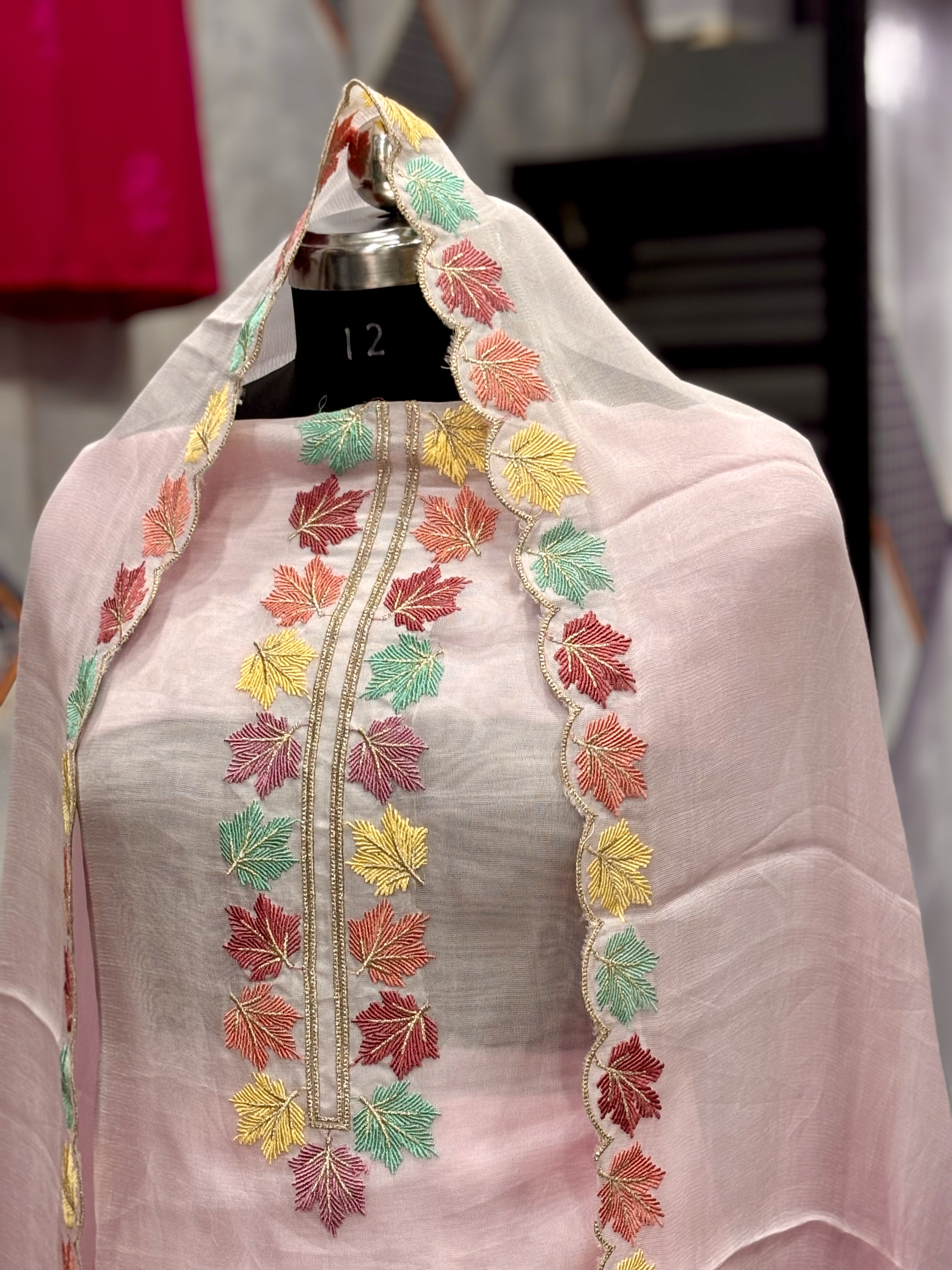 AC103 | Baby Pink || Pure Burbery || Thread Work|| Pastel Embroidered Chiffon Suit