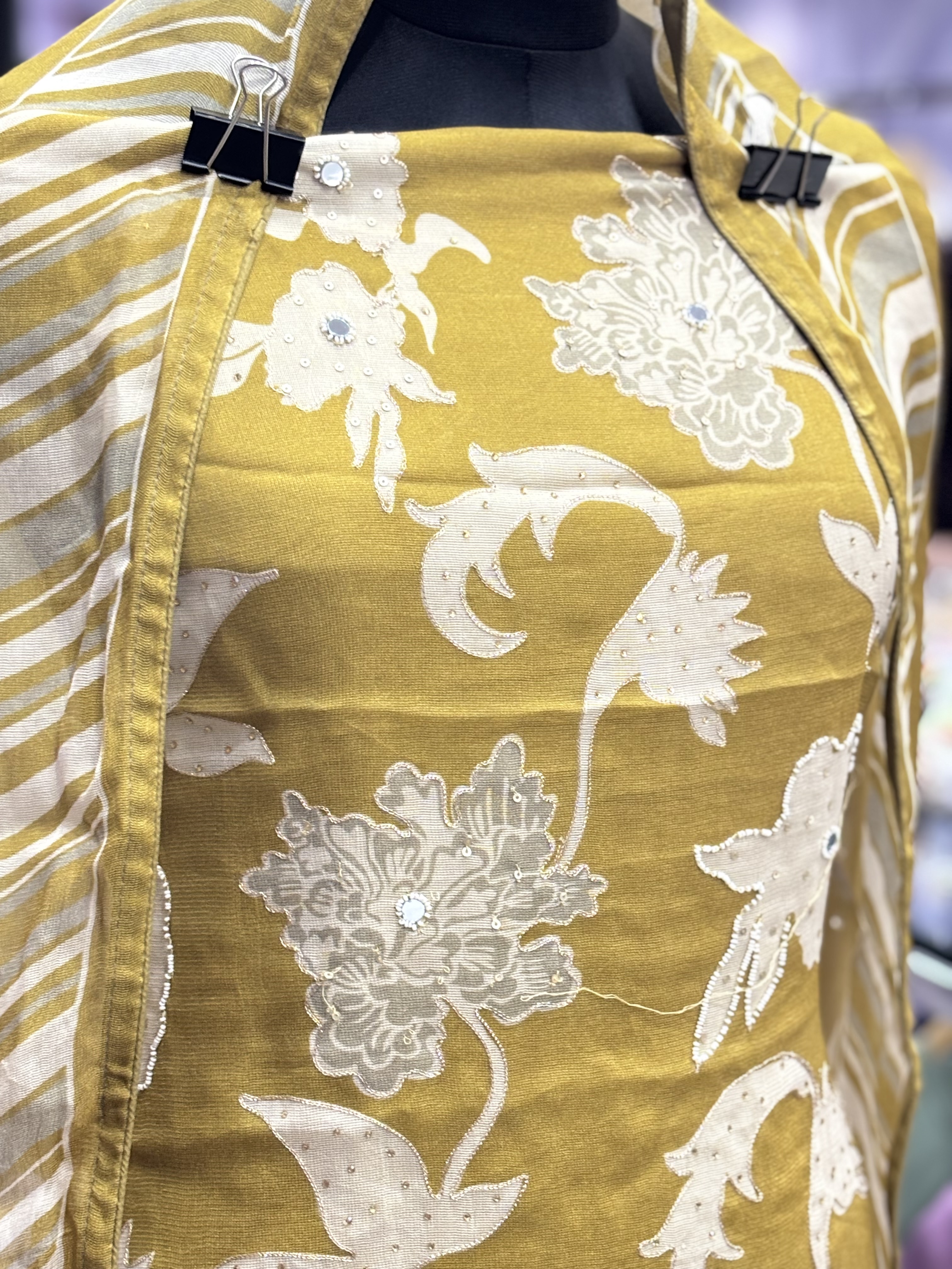  AC096 | Burbery Hand Work|| Embroidered Mustard Floral Dress Material
